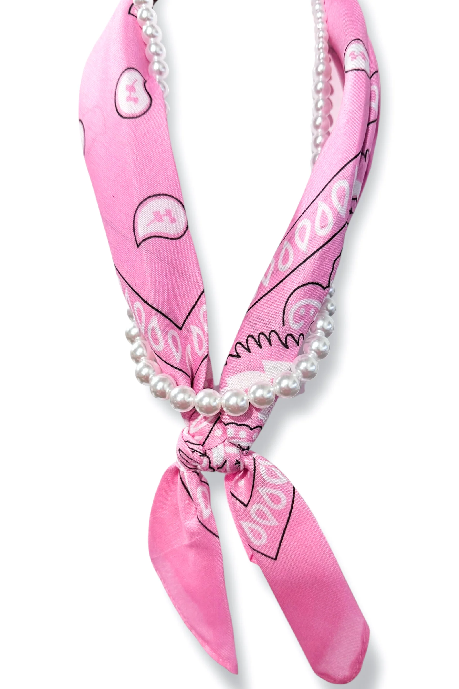 Keeping You In Line Pink Bandana Pearl Necklace
