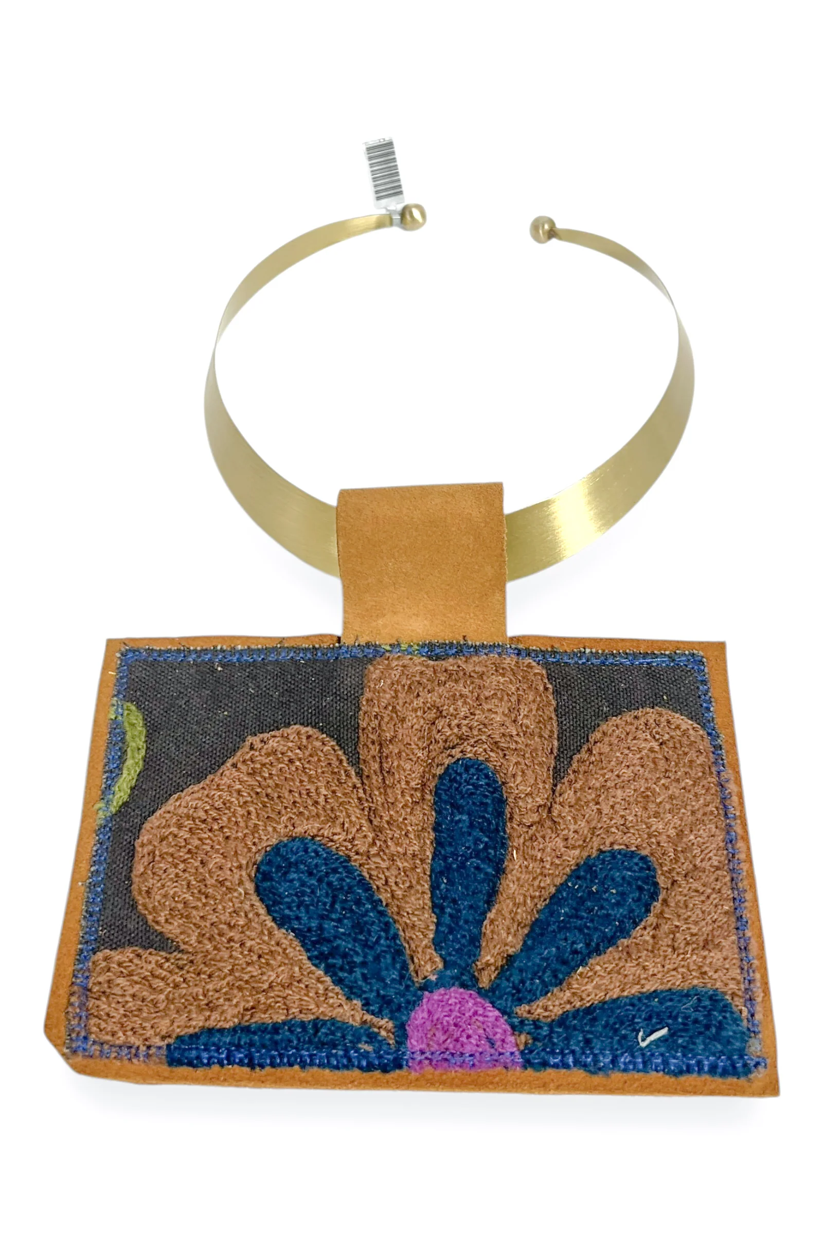 Kilim Suzani Charcoal Fabric Choker Necklace 5