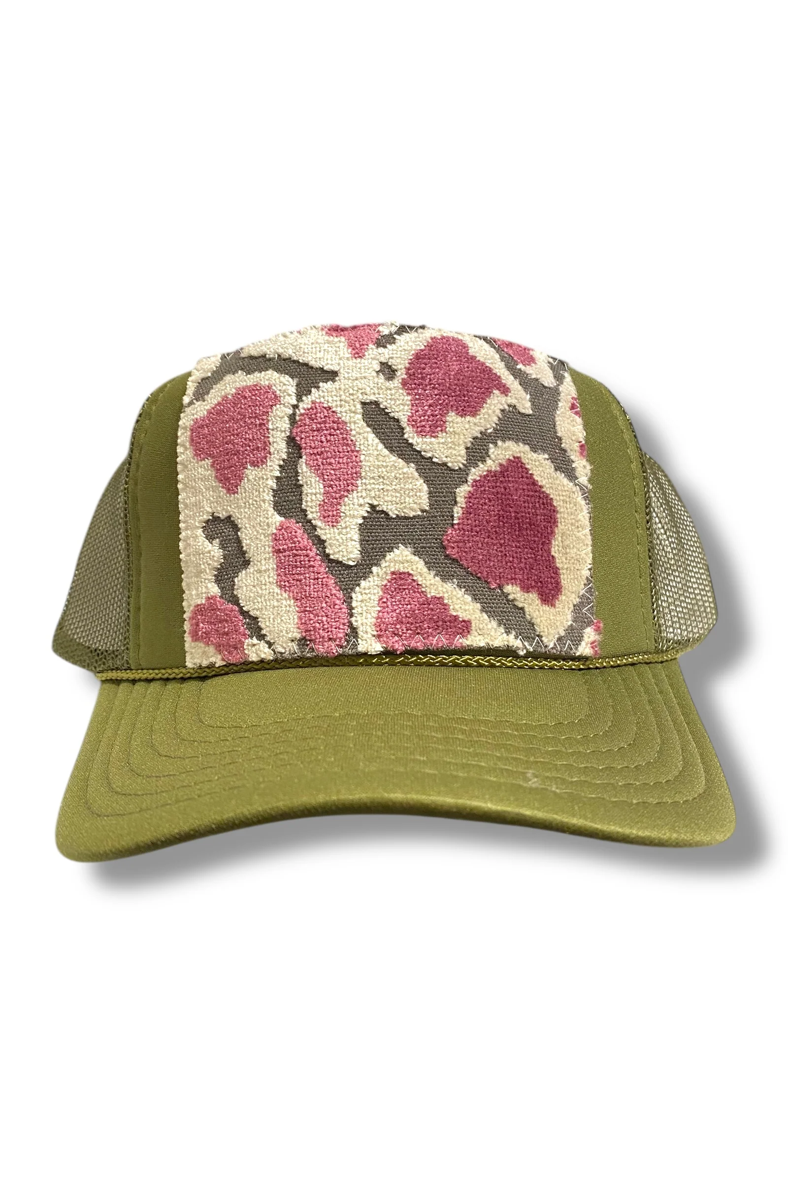 Kilim Trucker Hat -Olive w/Mauve Cheetah Print - Image 2
