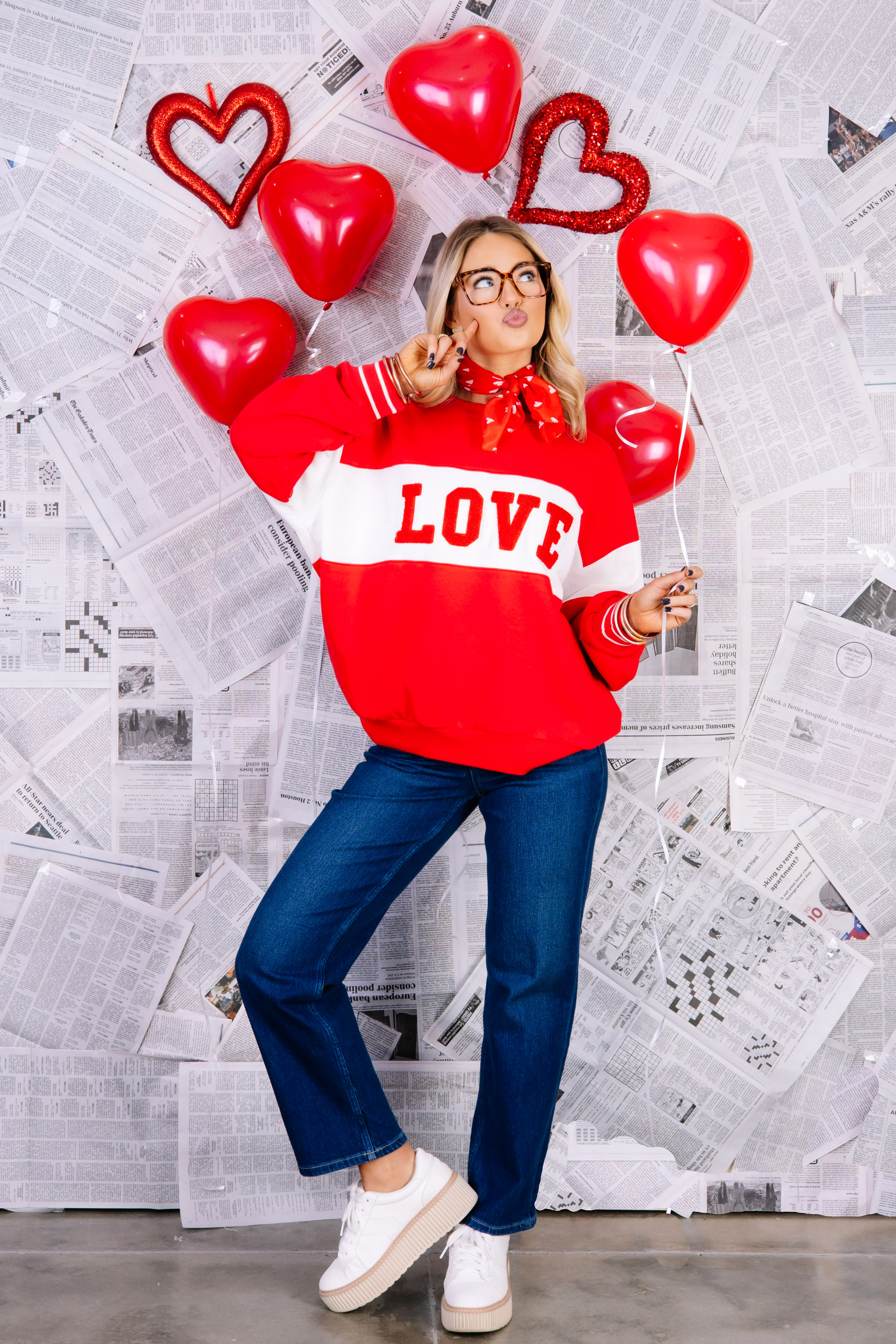 Z Supply Red Love Oversized Long Sleeve Sweatshirt - Image 2