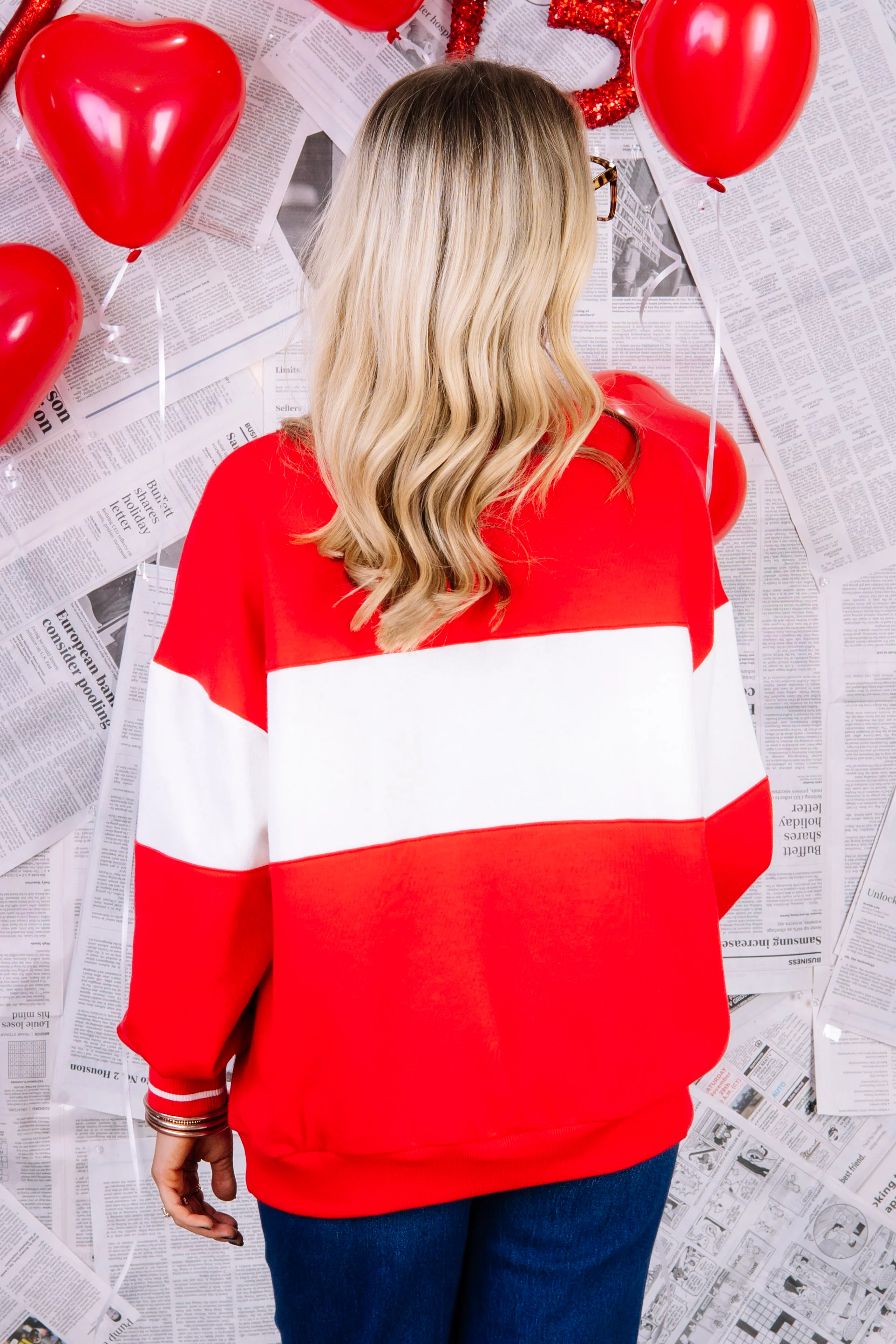 Z Supply Red Love Oversized Long Sleeve Sweatshirt - Image 3