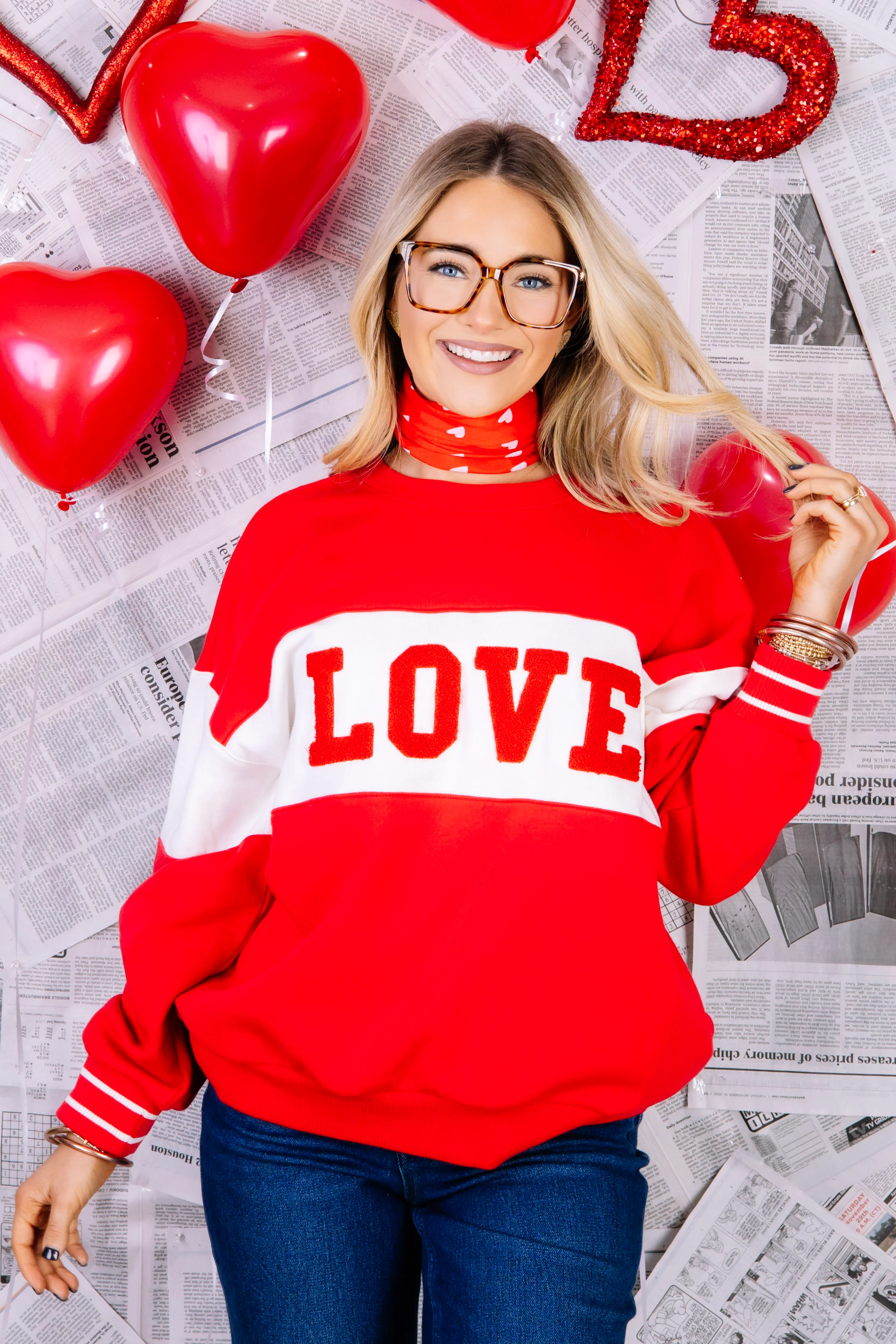 Z Supply Red Love Oversized Long Sleeve Sweatshirt - Image 5