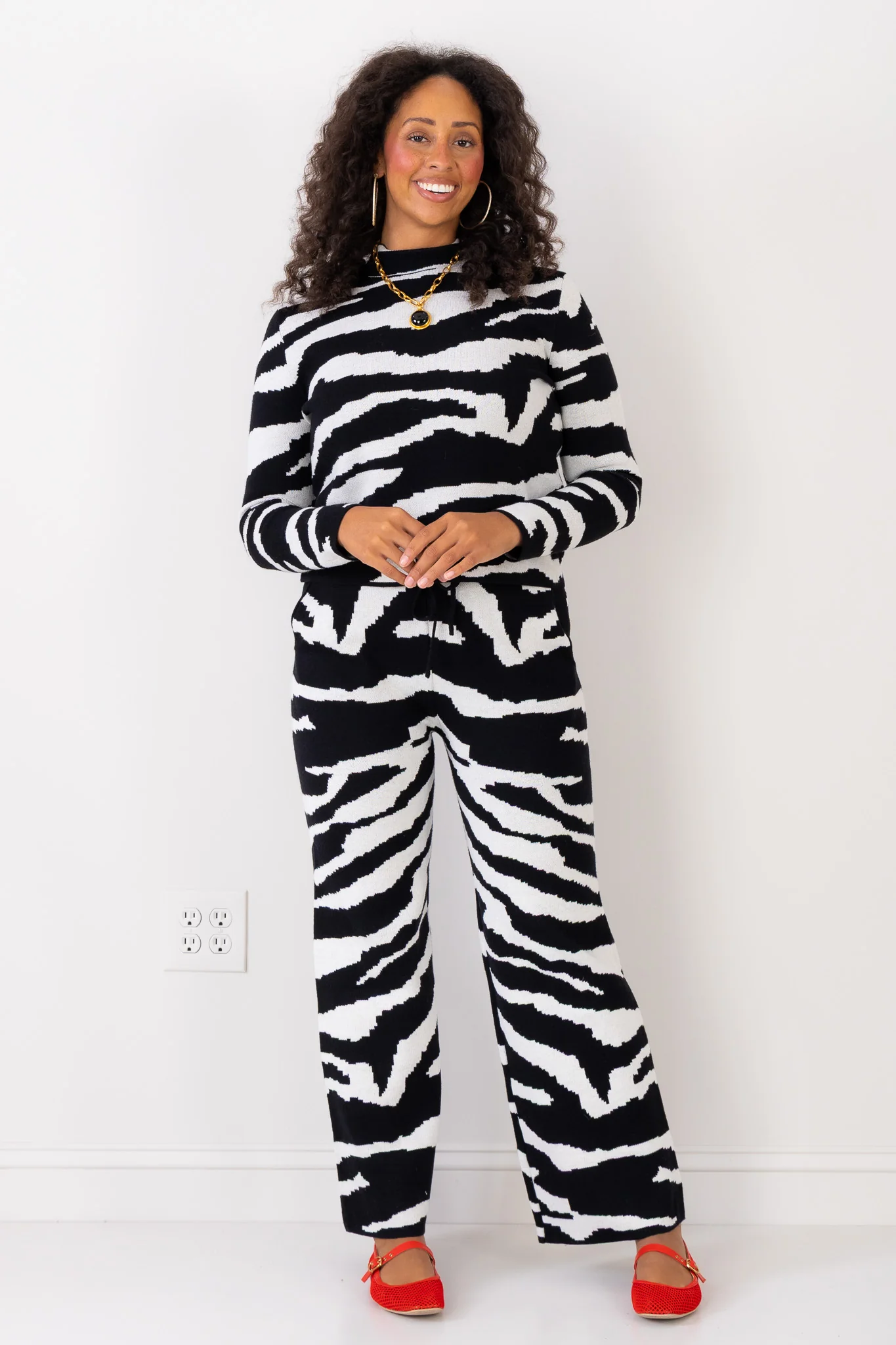 Carrie Black & White Zebra Sweater Pant Set