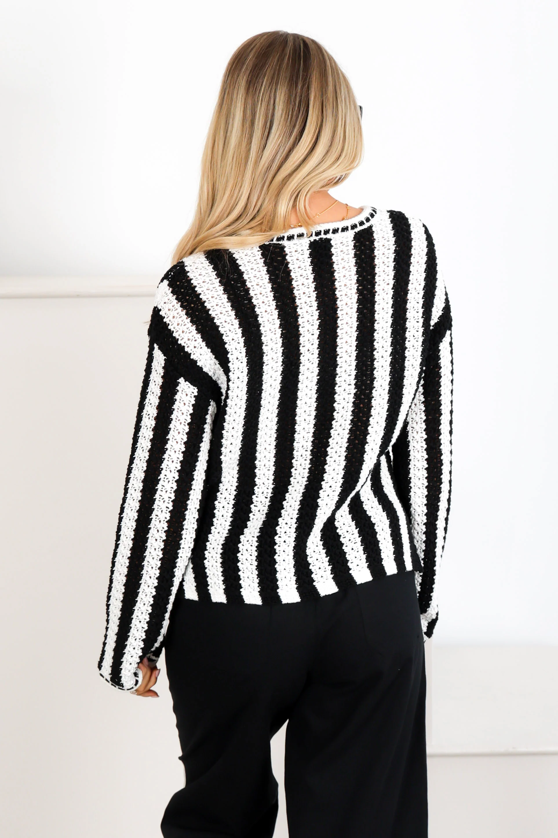 Tribal Notch Collar Black Long Sleeve Sweater - Image 3