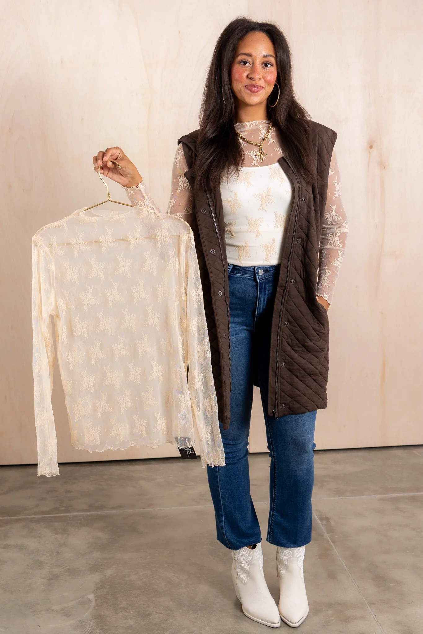 Making Memories Nude Lace Layering Long Sleeve Top - Image 6