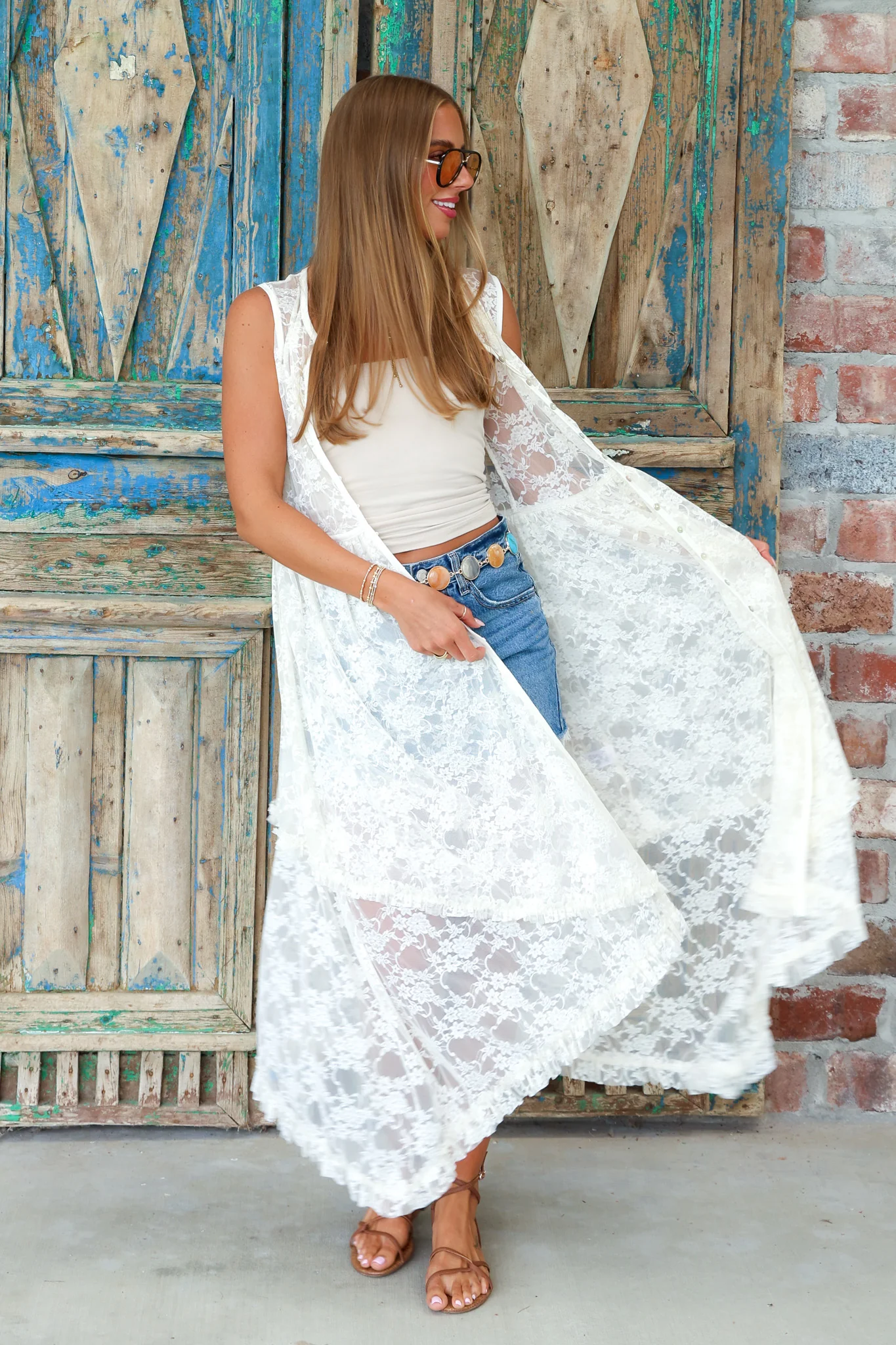 Along The Way Cream Lace Long Vest - Image 3
