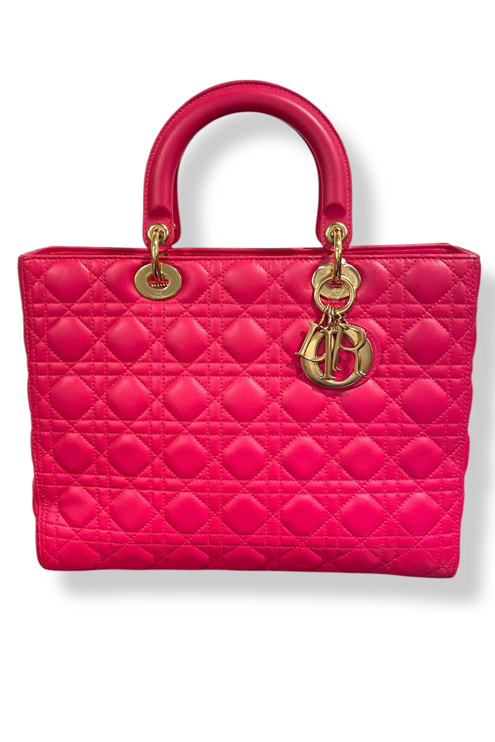 Lady Dior Fuchsia Lambskin Large Tote