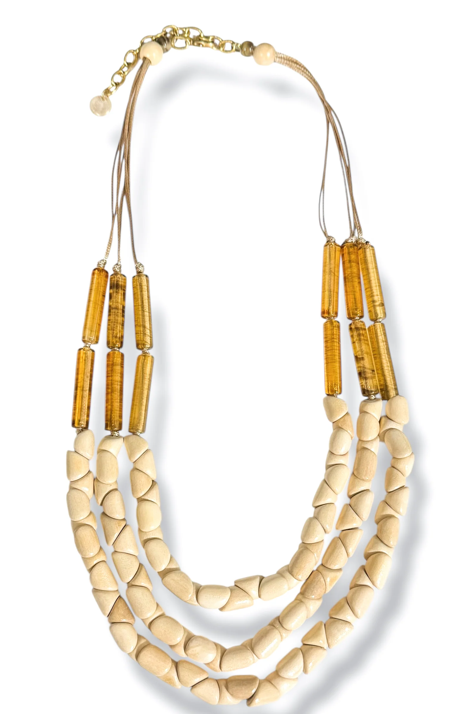Peace Of Mind Ivory and Brown Layered Bead Necklace