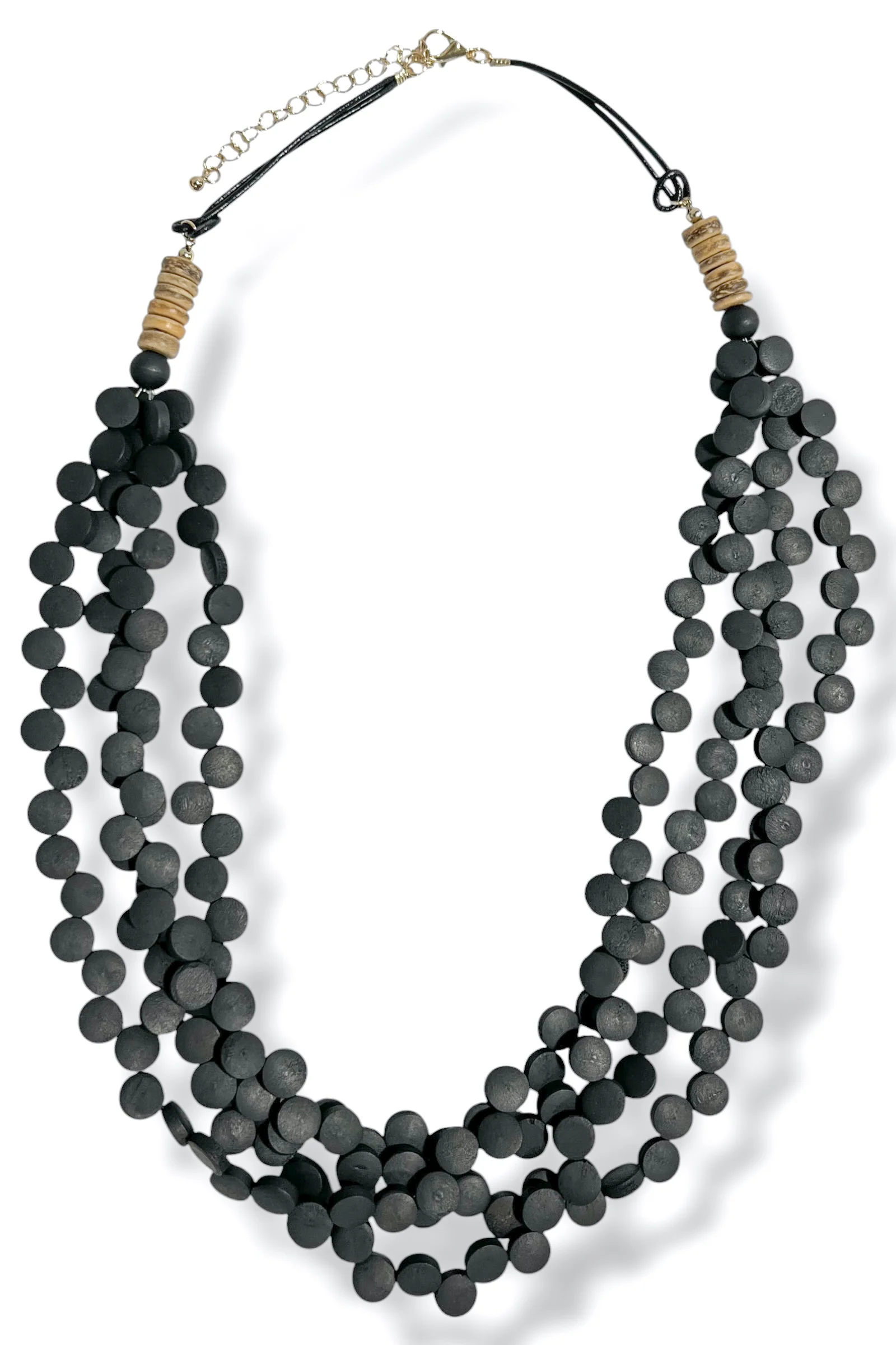 Nova Black Layered Wood Disk Cord Necklace