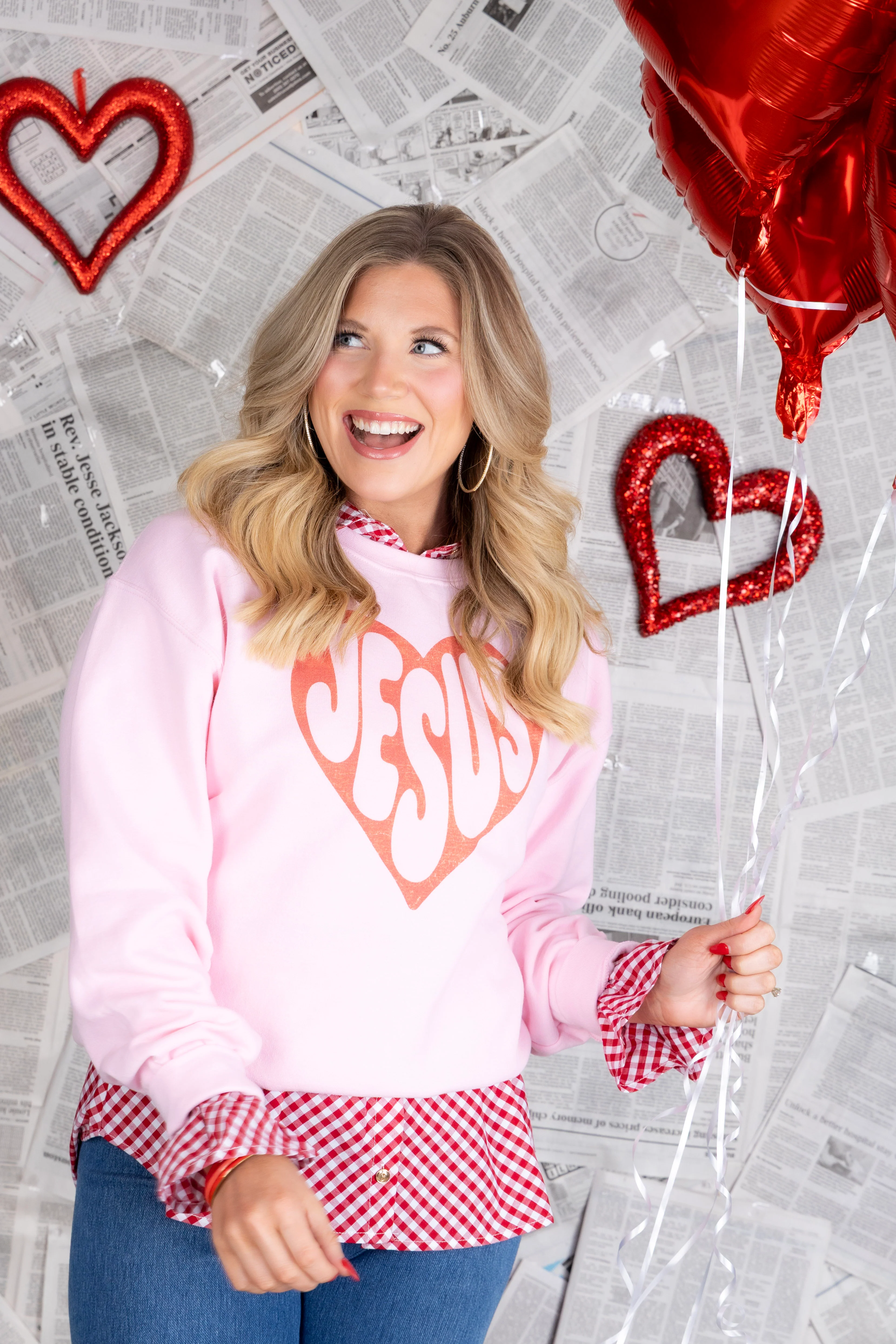 TWT®  White & Red Plaid Long Sleeve Layering Piece - Image 5
