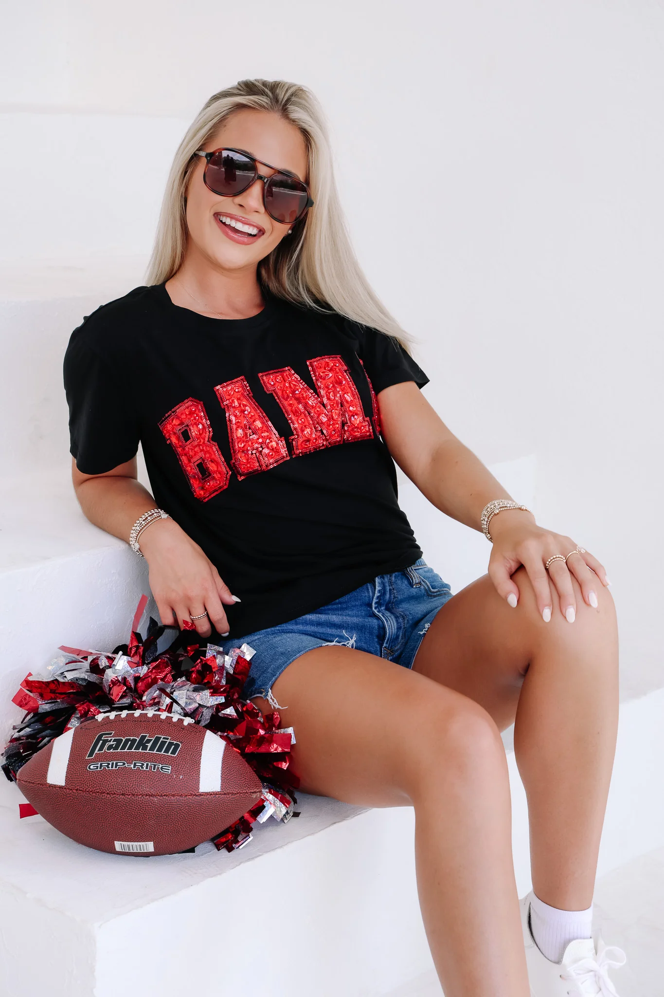 Queen Of Sparkles Alabama Jewel Letter Short Sleeve Tee