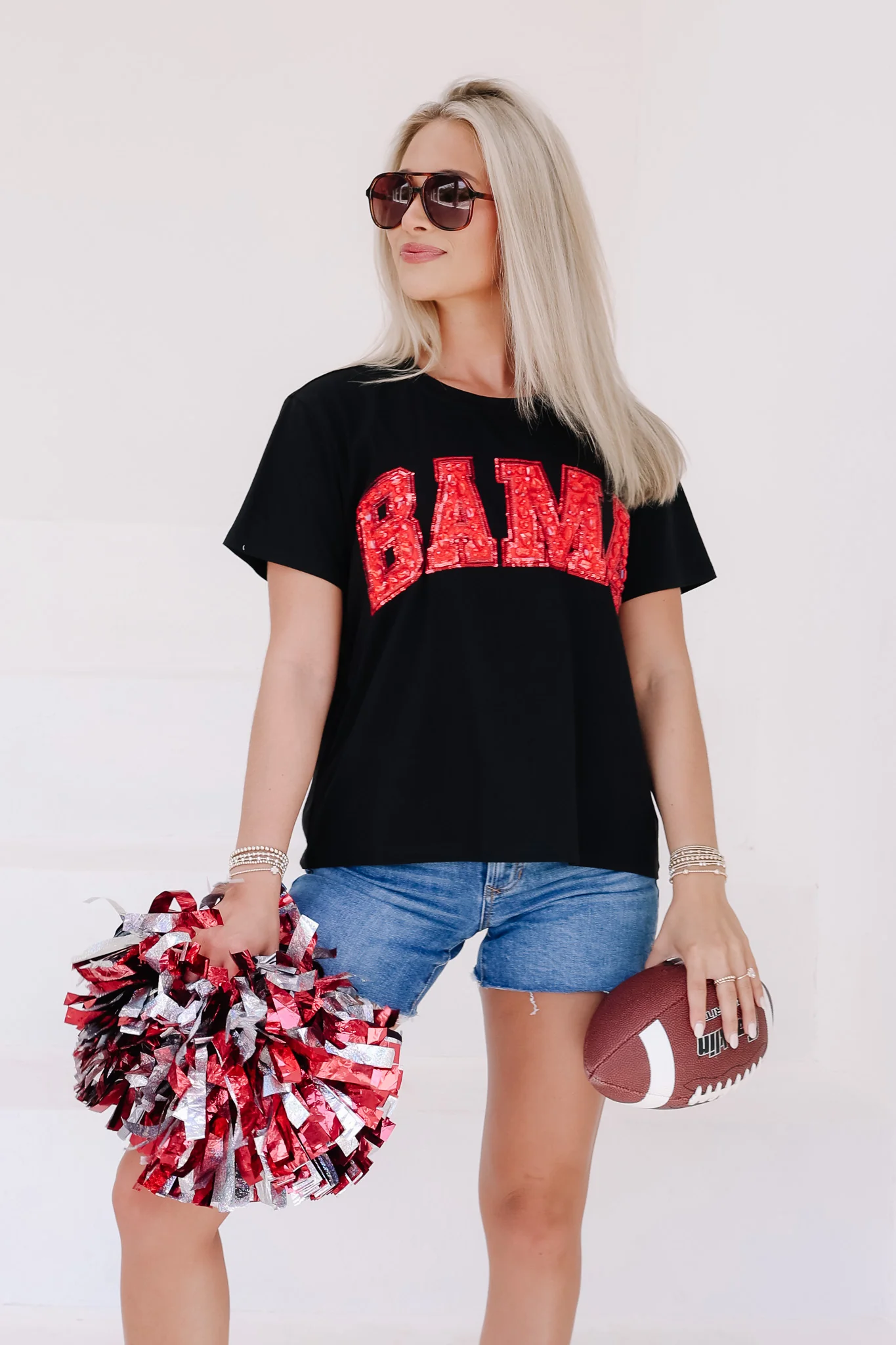 Queen Of Sparkles Alabama Jewel Letter Short Sleeve Tee - Image 2