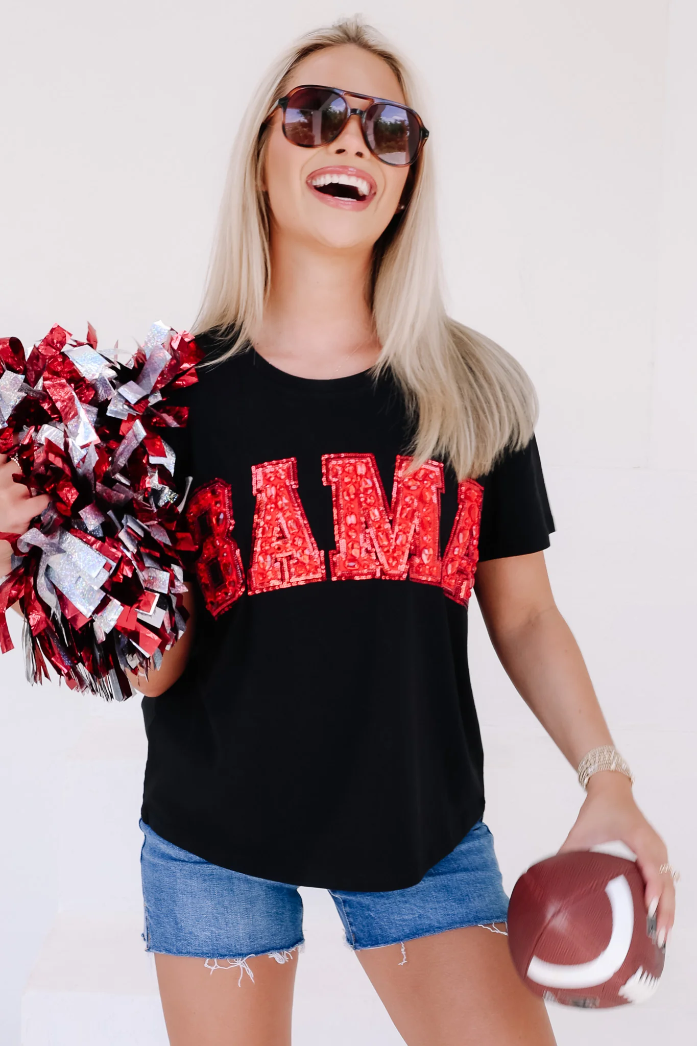 Queen Of Sparkles Alabama Jewel Letter Short Sleeve Tee - Image 3