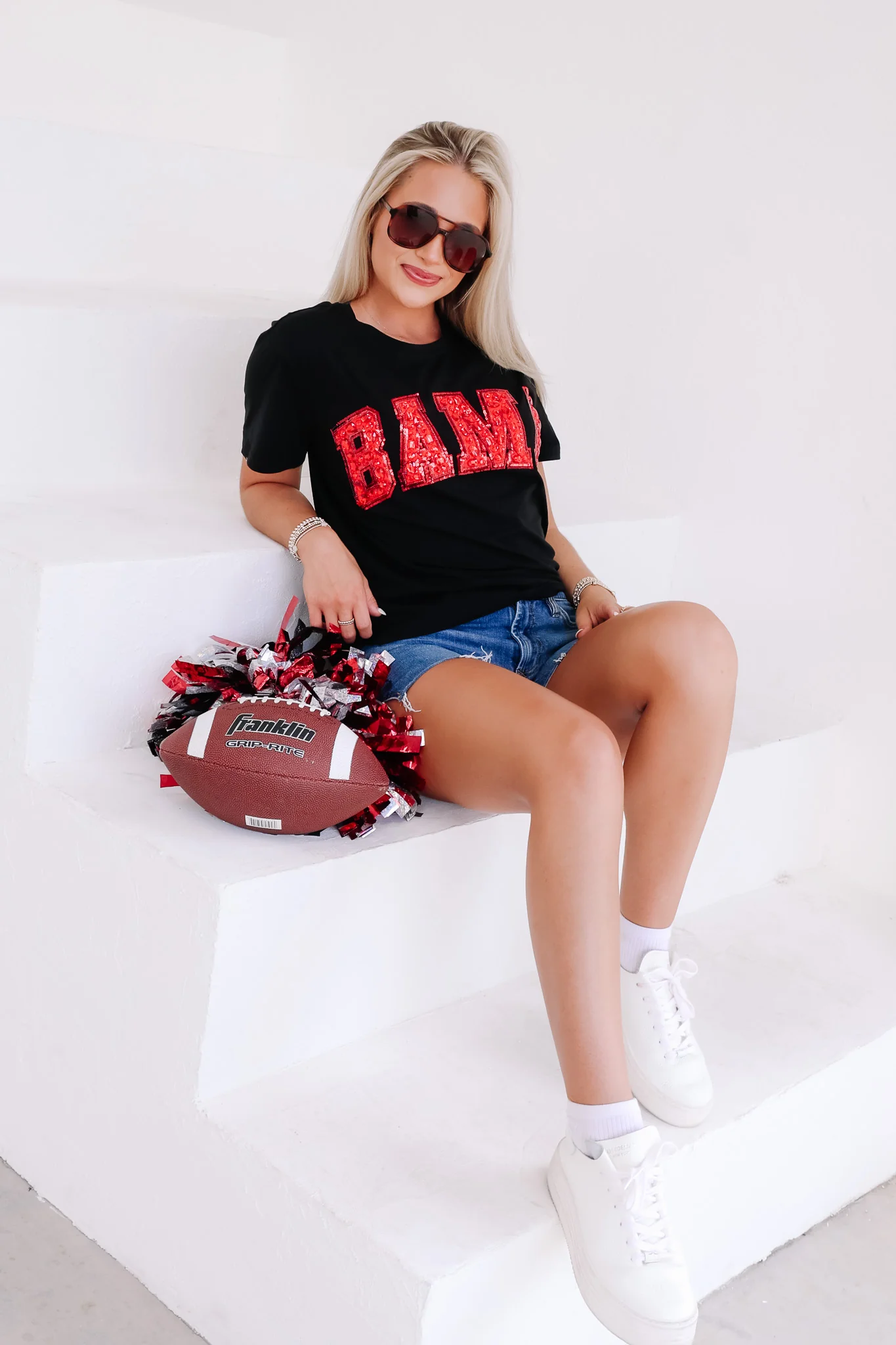 Queen Of Sparkles Alabama Jewel Letter Short Sleeve Tee - Image 4