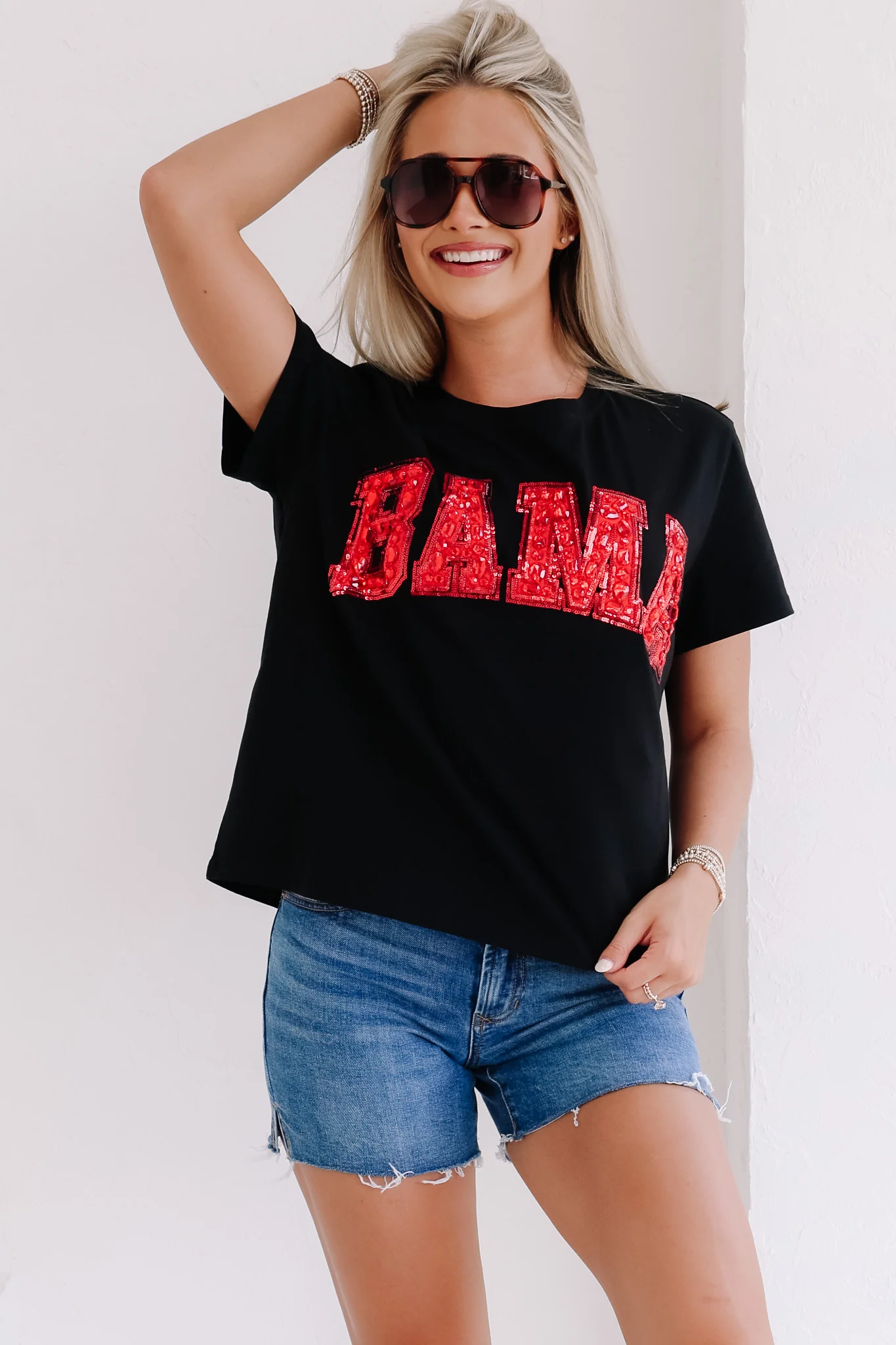 Queen Of Sparkles Alabama Jewel Letter Short Sleeve Tee - Image 5