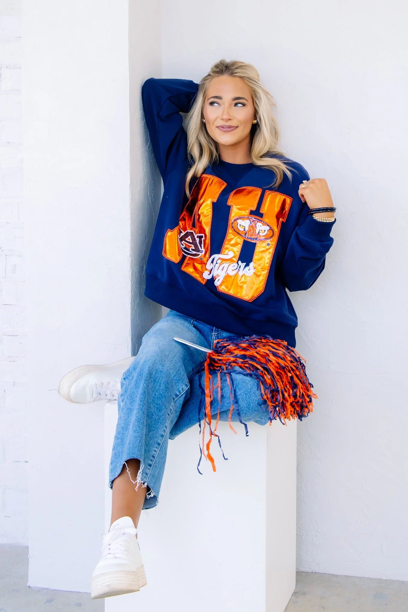 Queen Of Sparkles Auburn Metallic Navy Long Sleeve Sweatshirt - Image 2