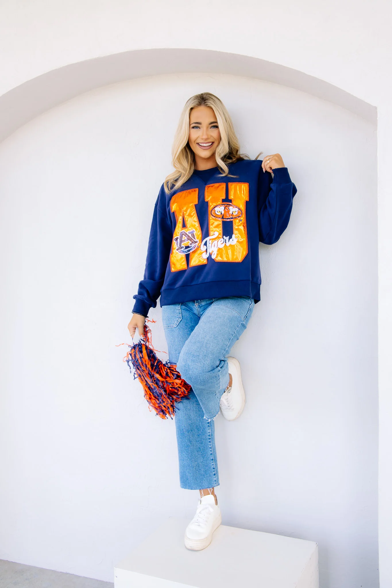 Queen Of Sparkles Auburn Metallic Navy Long Sleeve Sweatshirt - Image 4