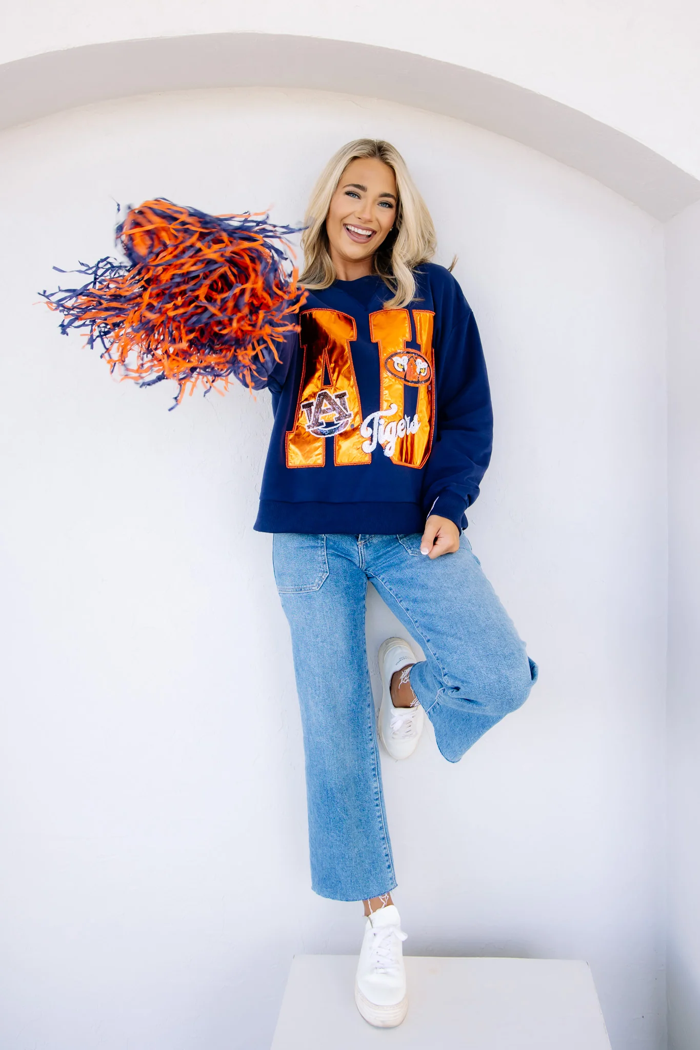 Queen Of Sparkles Auburn Metallic Navy Long Sleeve Sweatshirt - Image 5