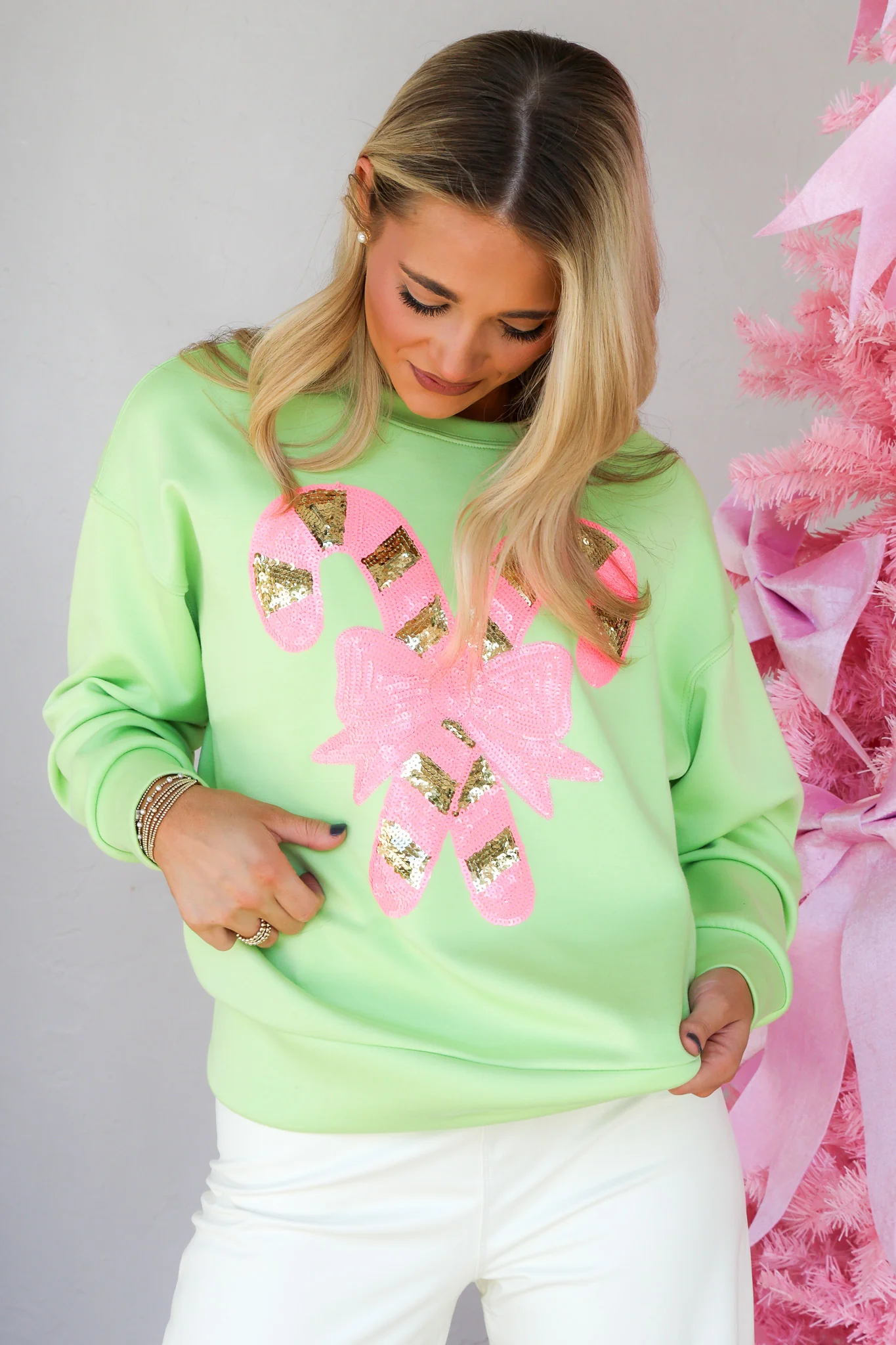 DOORBUSTER TWT Candy Cane Lane Light Green Long Sleeve Sweatshirt - Image 3