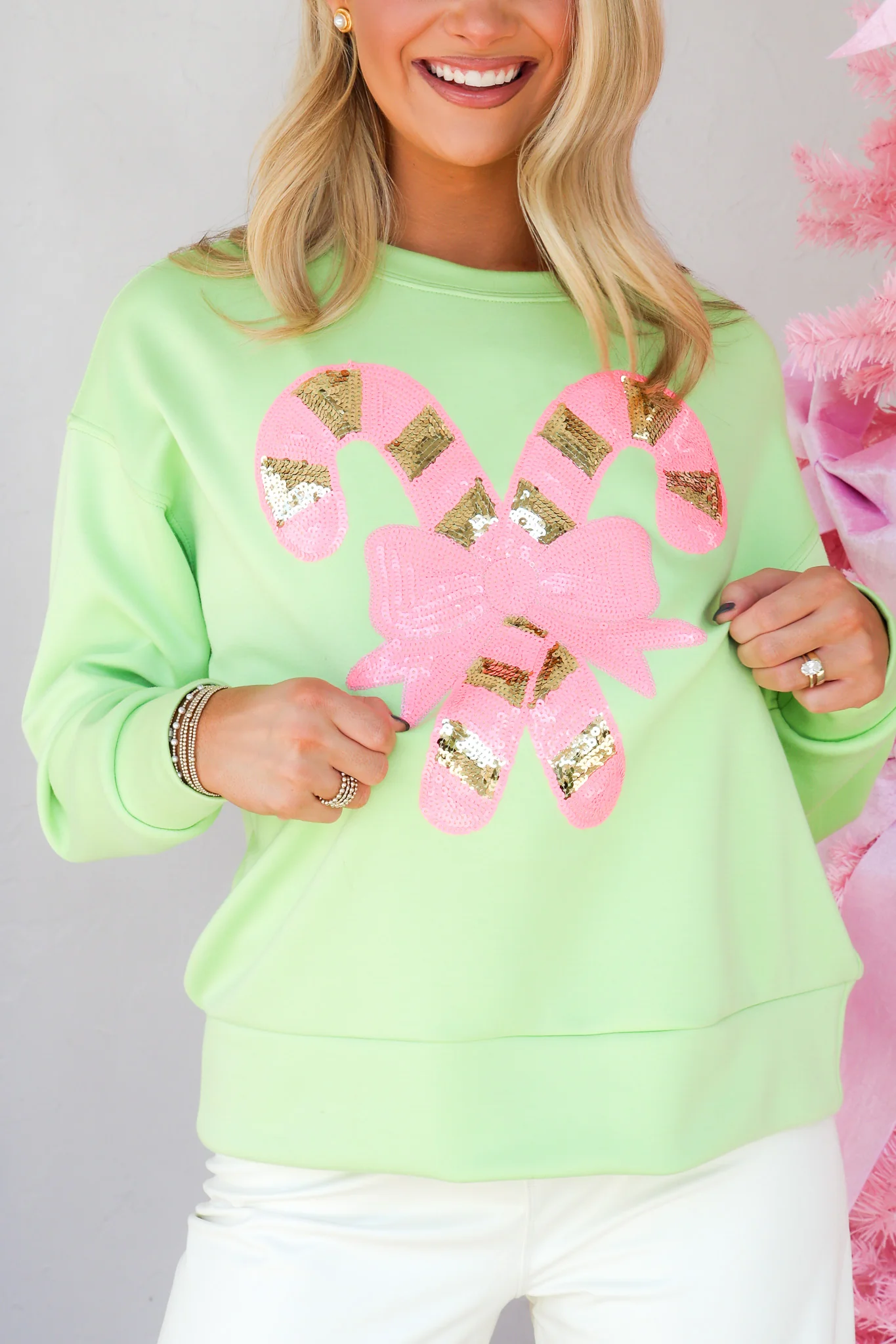 DOORBUSTER TWT Candy Cane Lane Light Green Long Sleeve Sweatshirt - Image 4