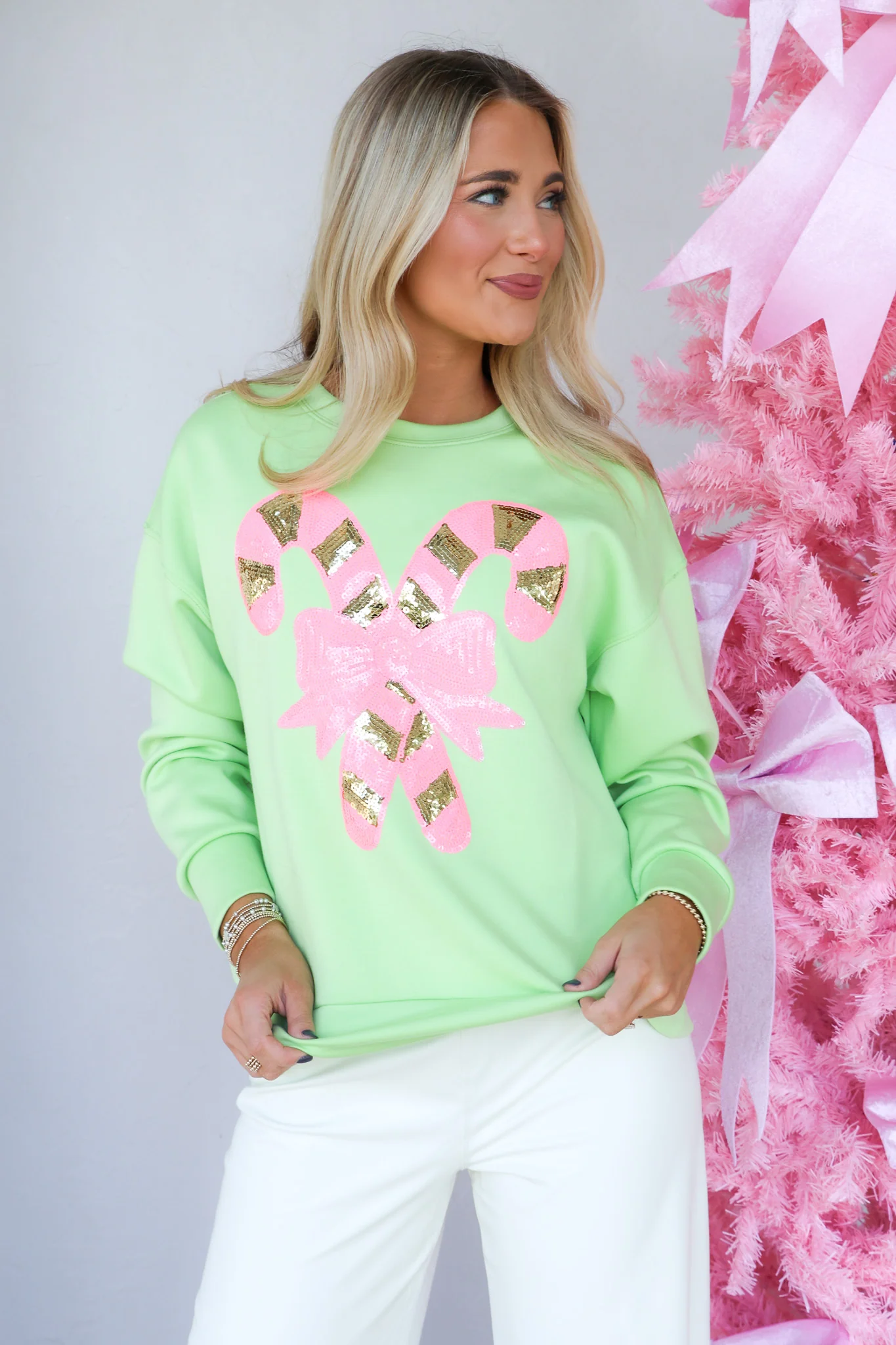 DOORBUSTER TWT Candy Cane Lane Light Green Long Sleeve Sweatshirt - Image 5