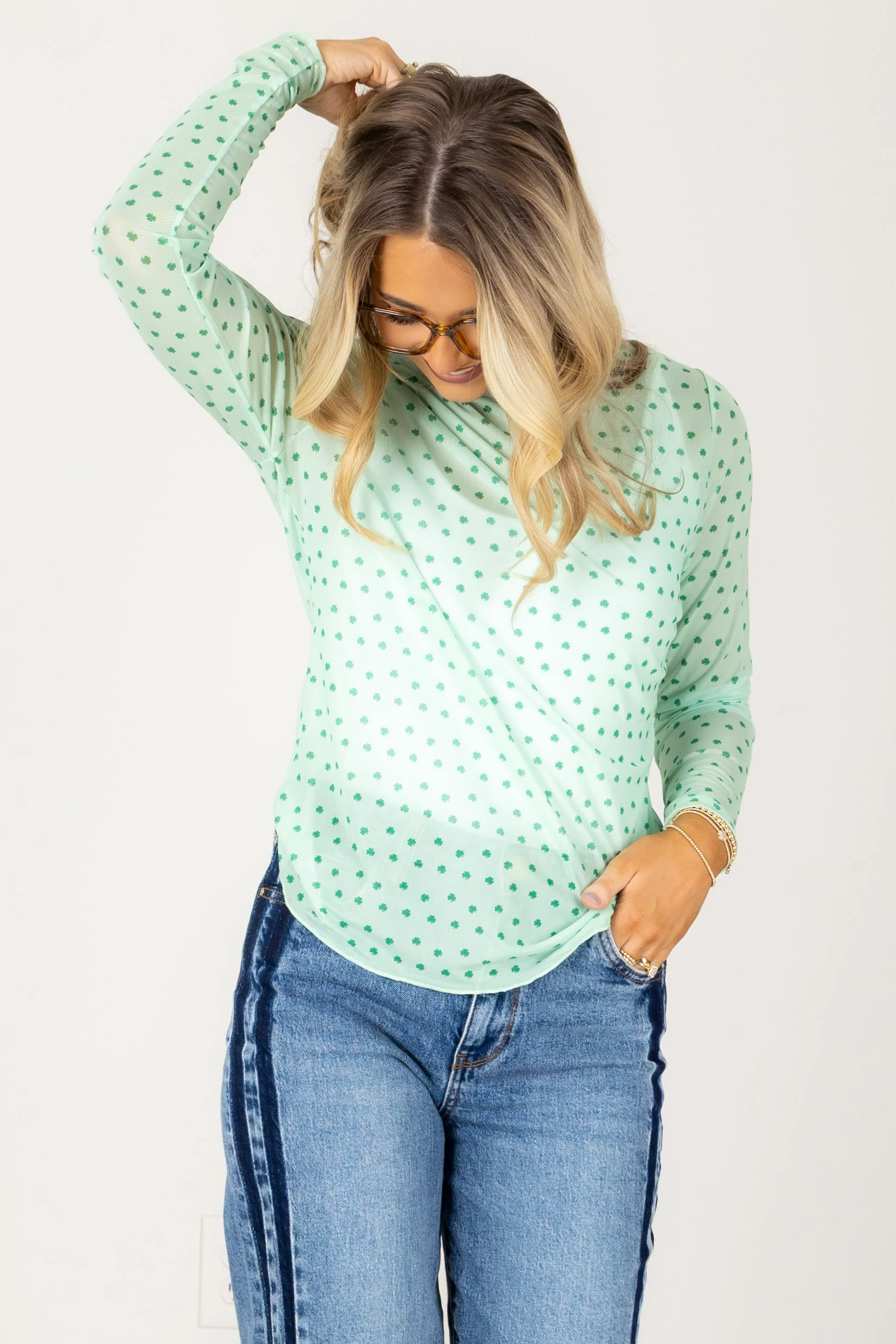 TWT Lucky Shamrock Light Green Long Sleeve Layering Top - Image 3