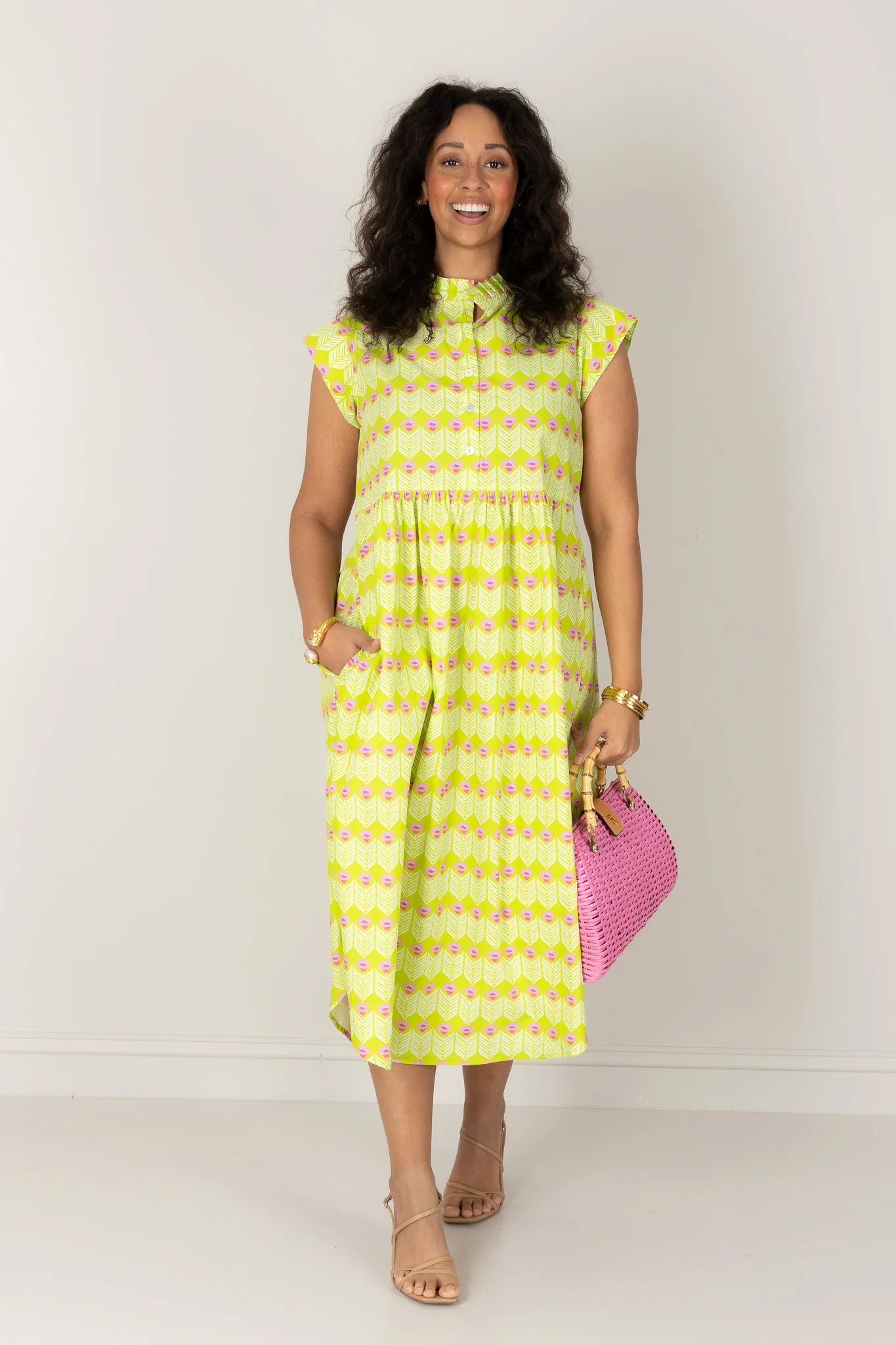 Fleur Lime Short Sleeve Midi Dress - Image 2