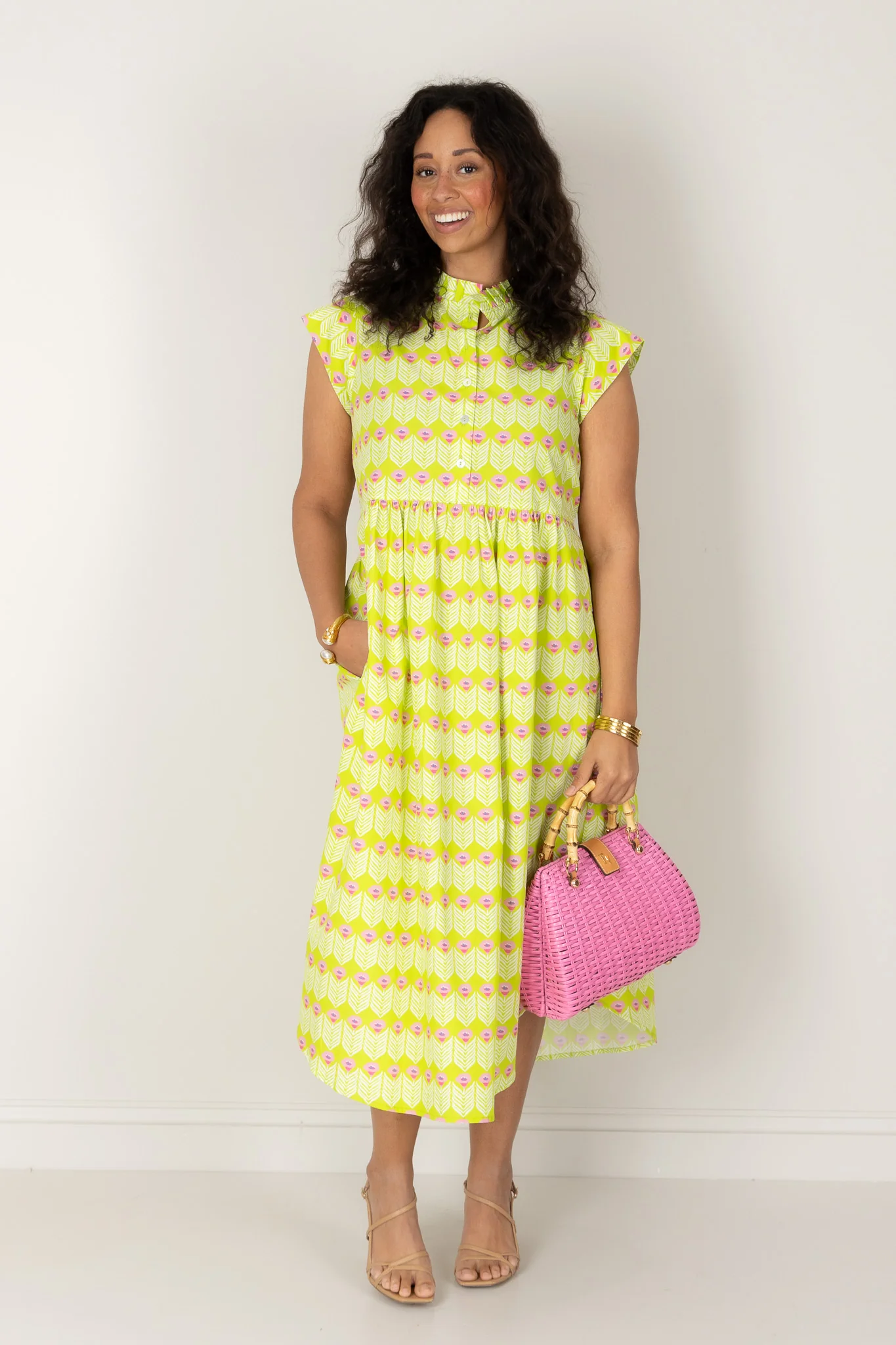 Fleur Lime Short Sleeve Midi Dress - Image 3
