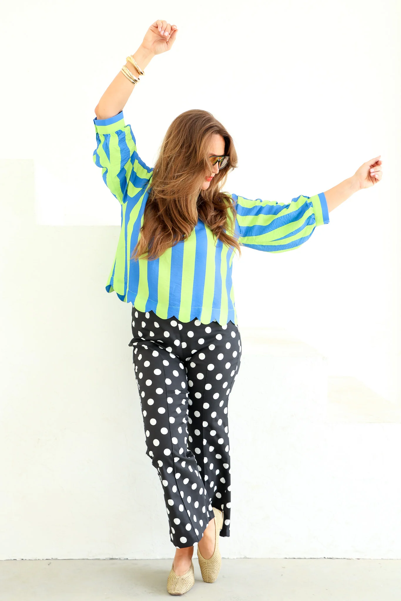 Dance It Out Lime & Blue Stripe Long Sleeve Top - Image 3