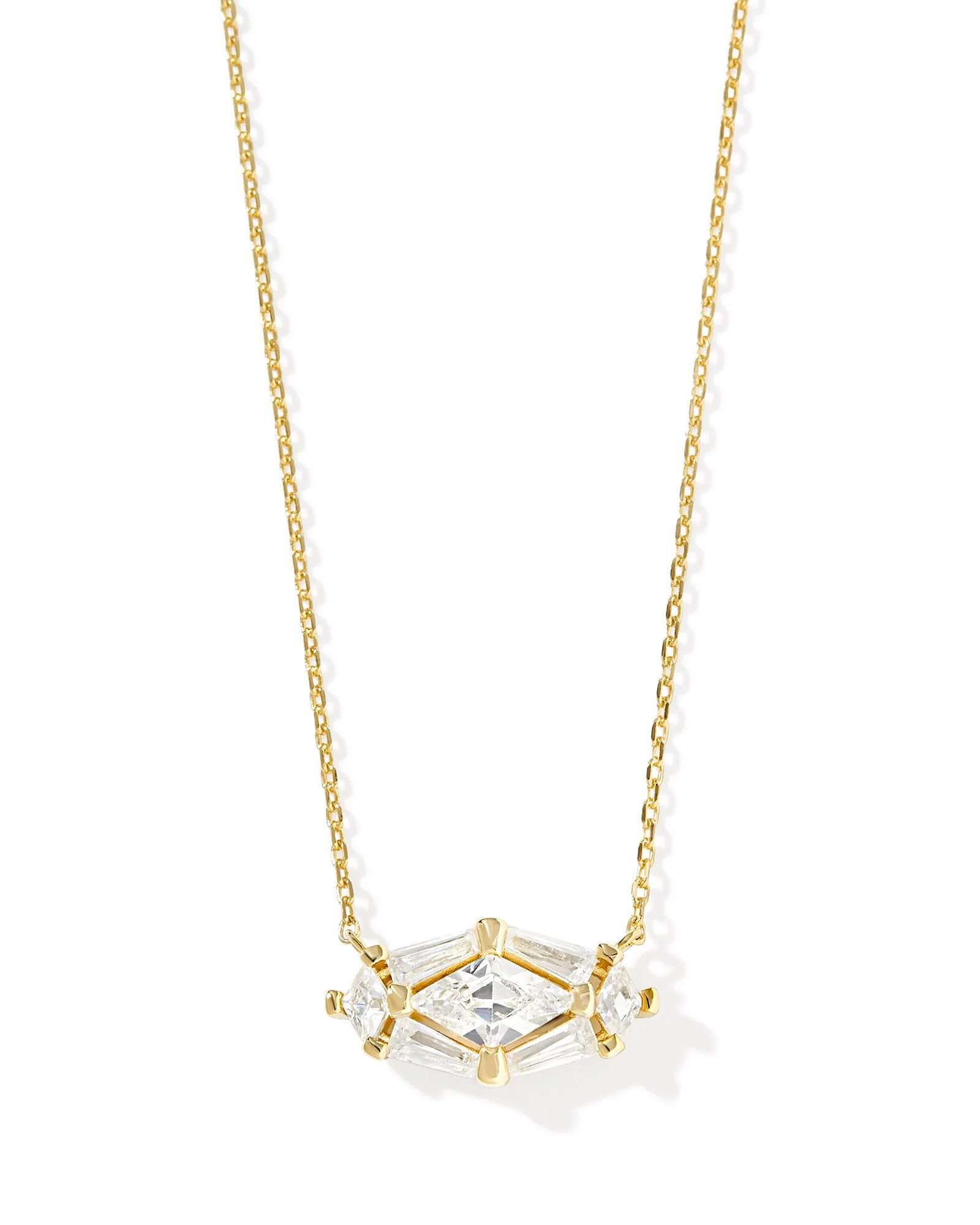 Lindy Rae Short Pendant Necklace - Gold White Crystal | Kendra Scott