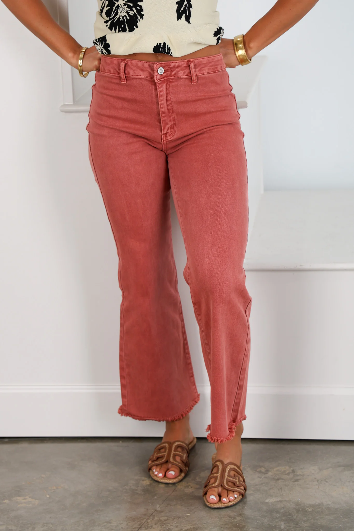 Little Moments Cabernet Cropped Wide Leg Jean - Image 3