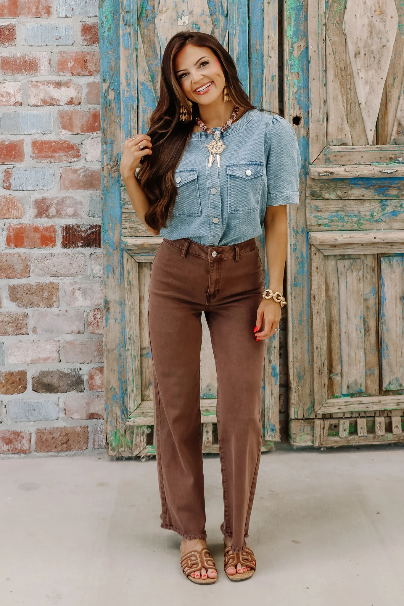 Little Moments Mahogany Cropped Wide Leg Jean - Image 3