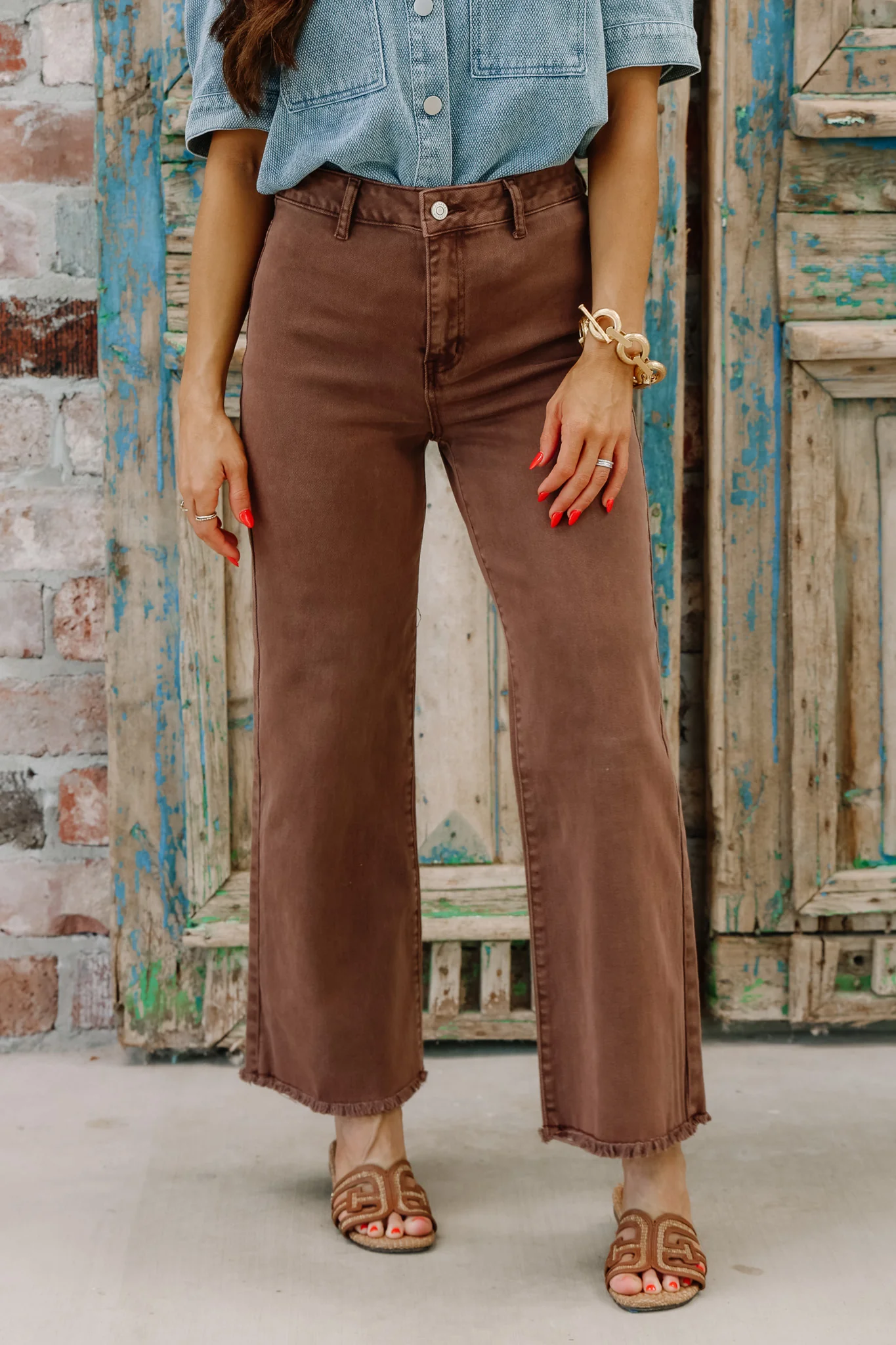 Little Moments Mahogany Cropped Wide Leg Jean - Image 4