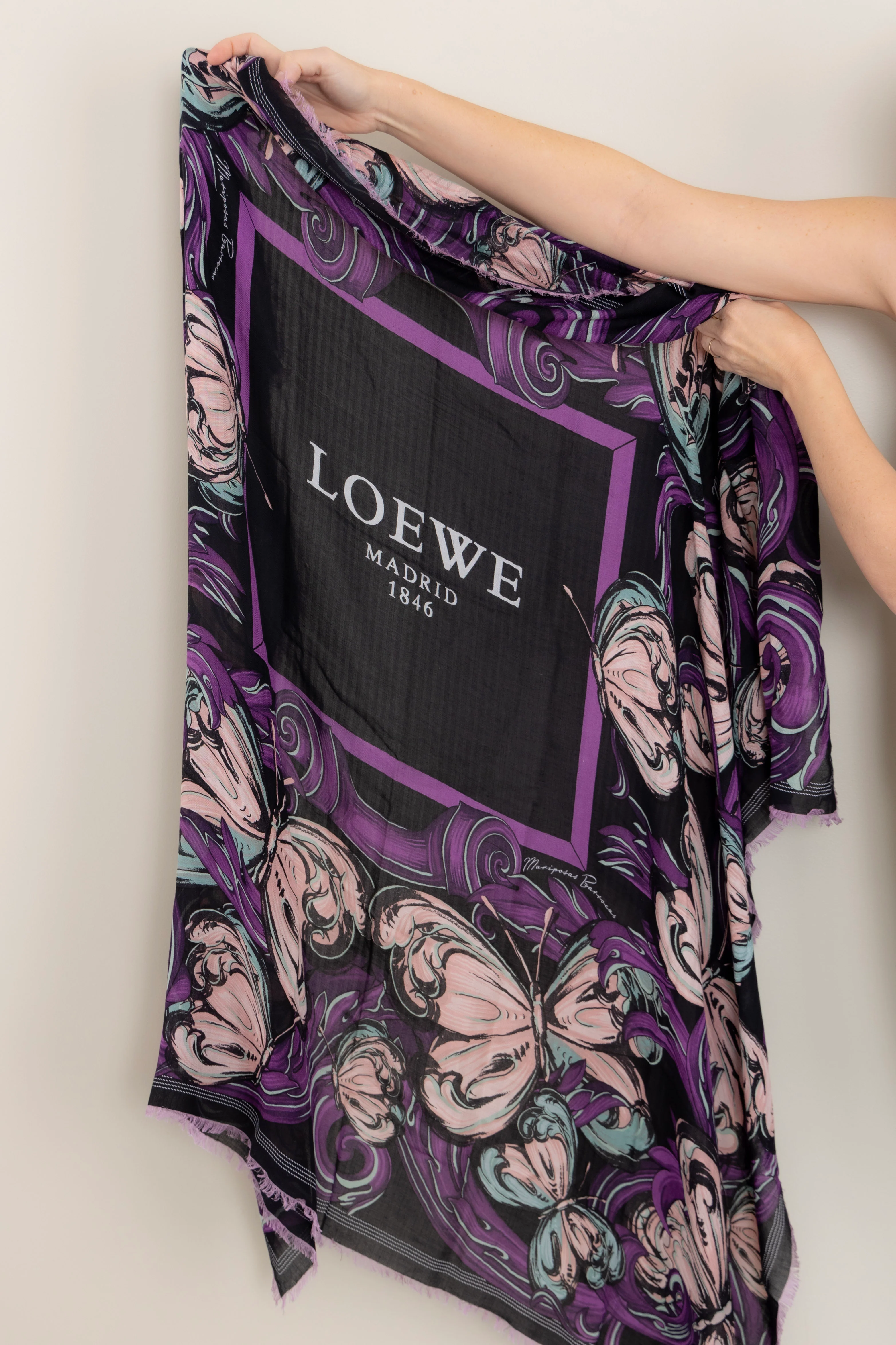 Loewe Black Scarf Pink Purple Butterfly Print - Image 2