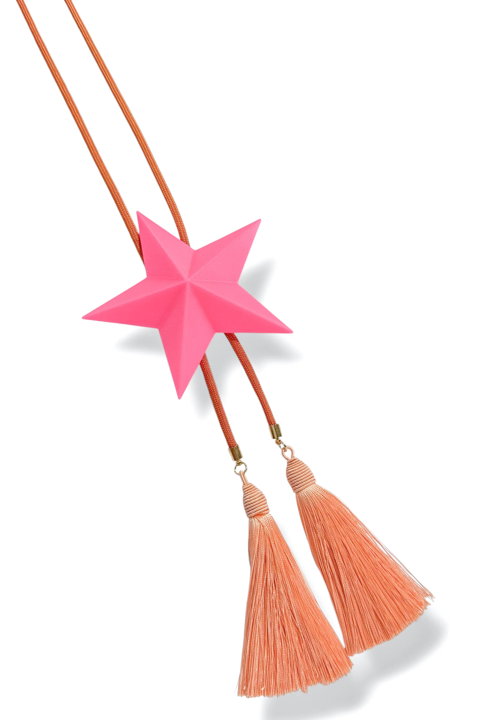 Silas Neon Pink Star Peach Tassel Solar Orange Bolo Necklace - Image 2
