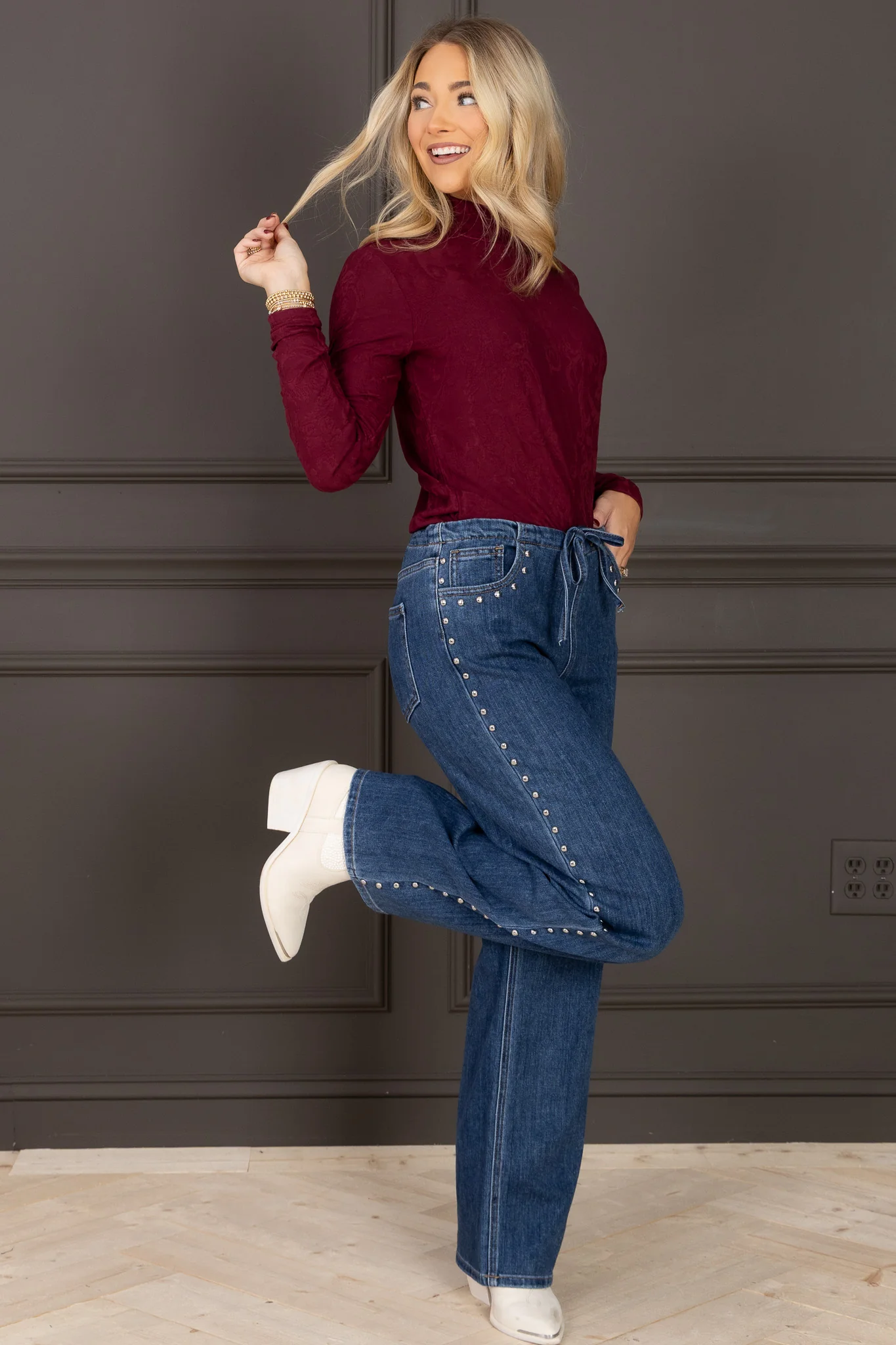 Tribal Wine Mock Neck Long Sleeve Top - Image 4