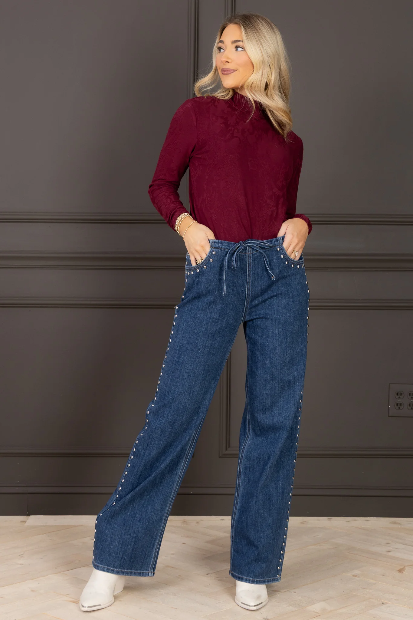Tribal Wine Mock Neck Long Sleeve Top - Image 5