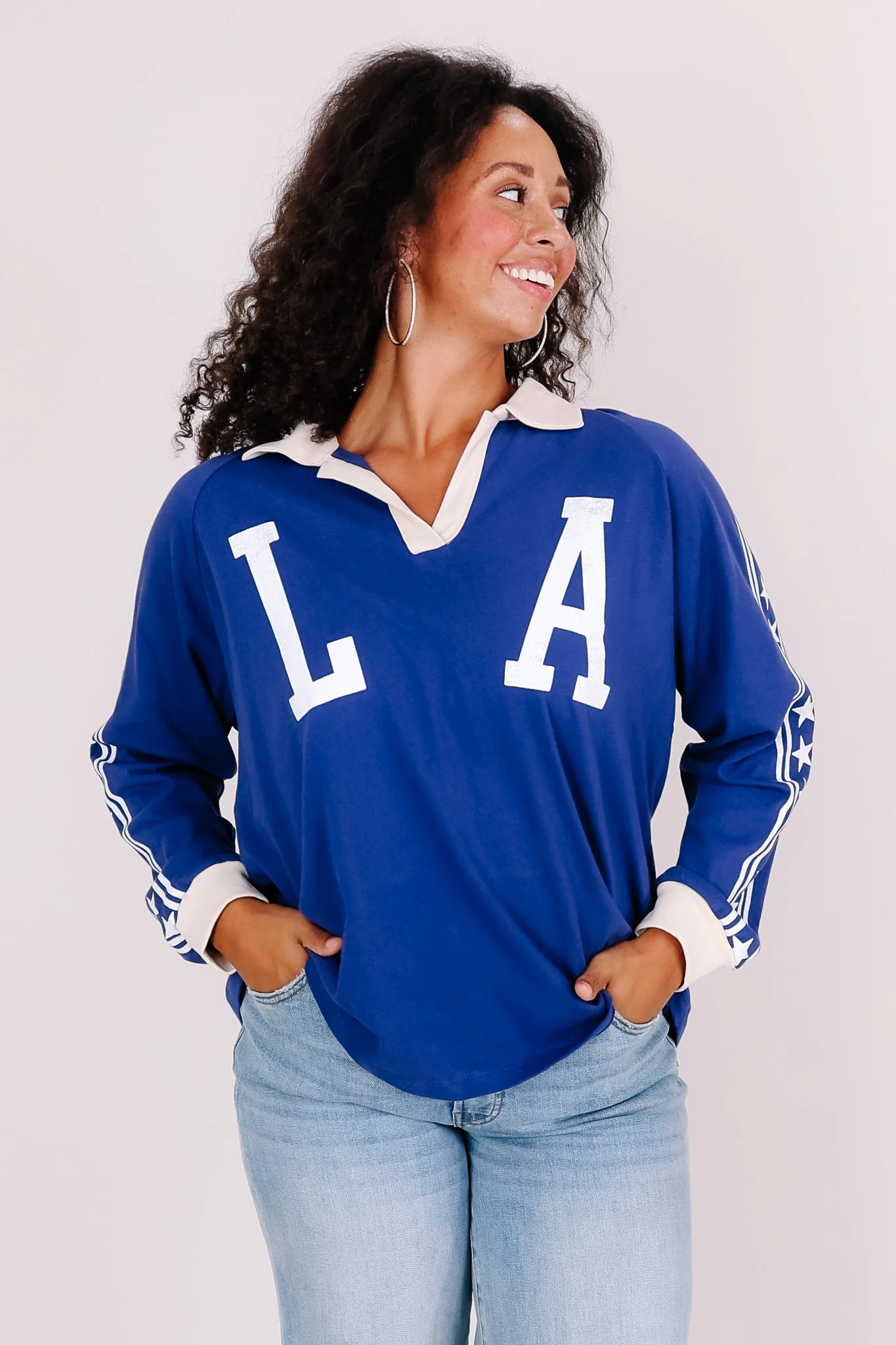 Daydreamer Los Angeles Stars Raglan Rugby Blue Long Sleeve Top - Image 2
