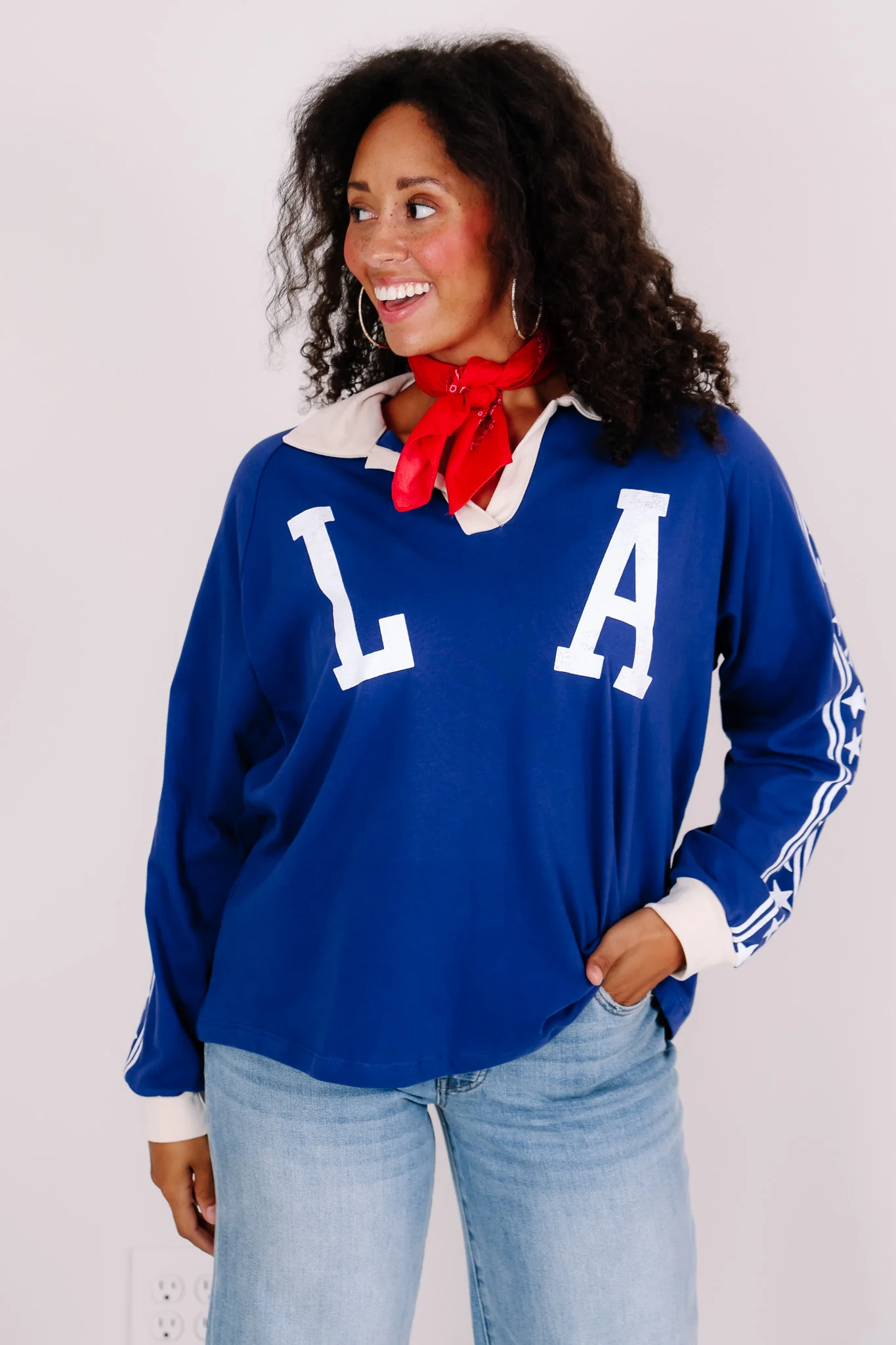 Daydreamer Los Angeles Stars Raglan Rugby Blue Long Sleeve Top - Image 3