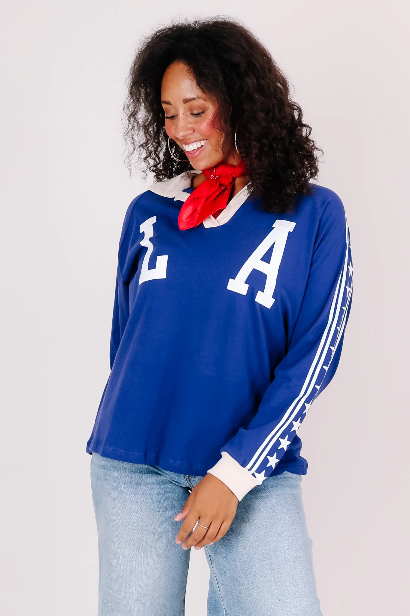 Daydreamer Los Angeles Stars Raglan Rugby Blue Long Sleeve Top - Image 4