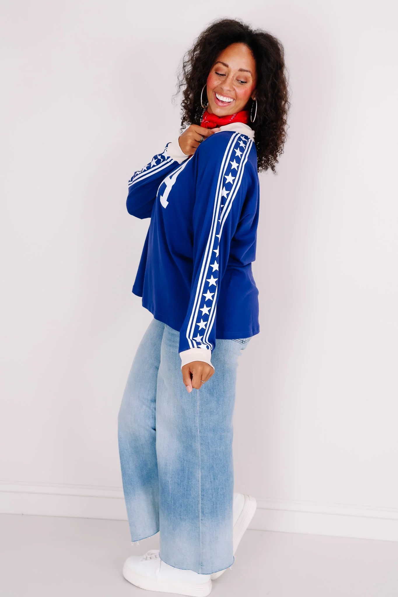 Daydreamer Los Angeles Stars Raglan Rugby Blue Long Sleeve Top - Image 6
