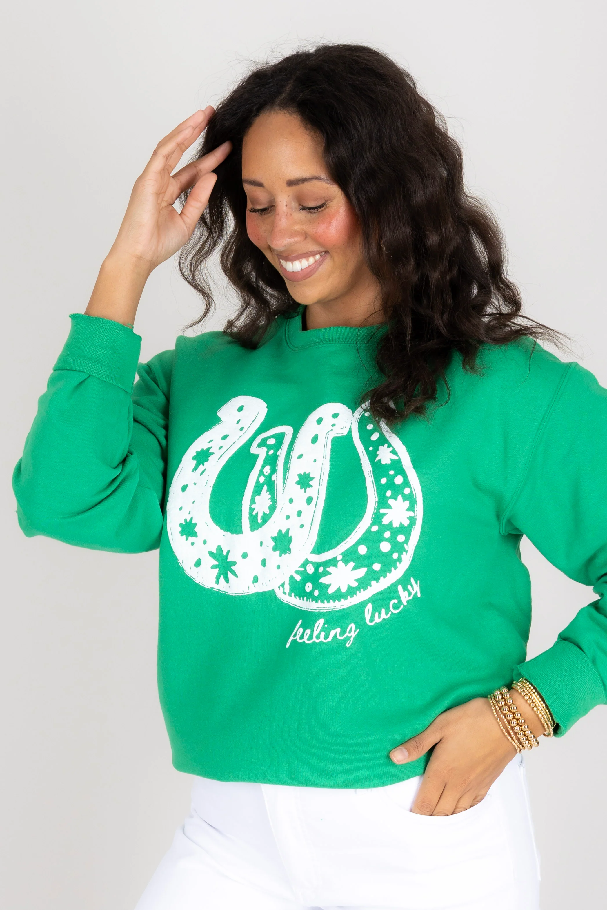 Lucky Horseshoe Kelly Green Long Sleeve Sweatshirt