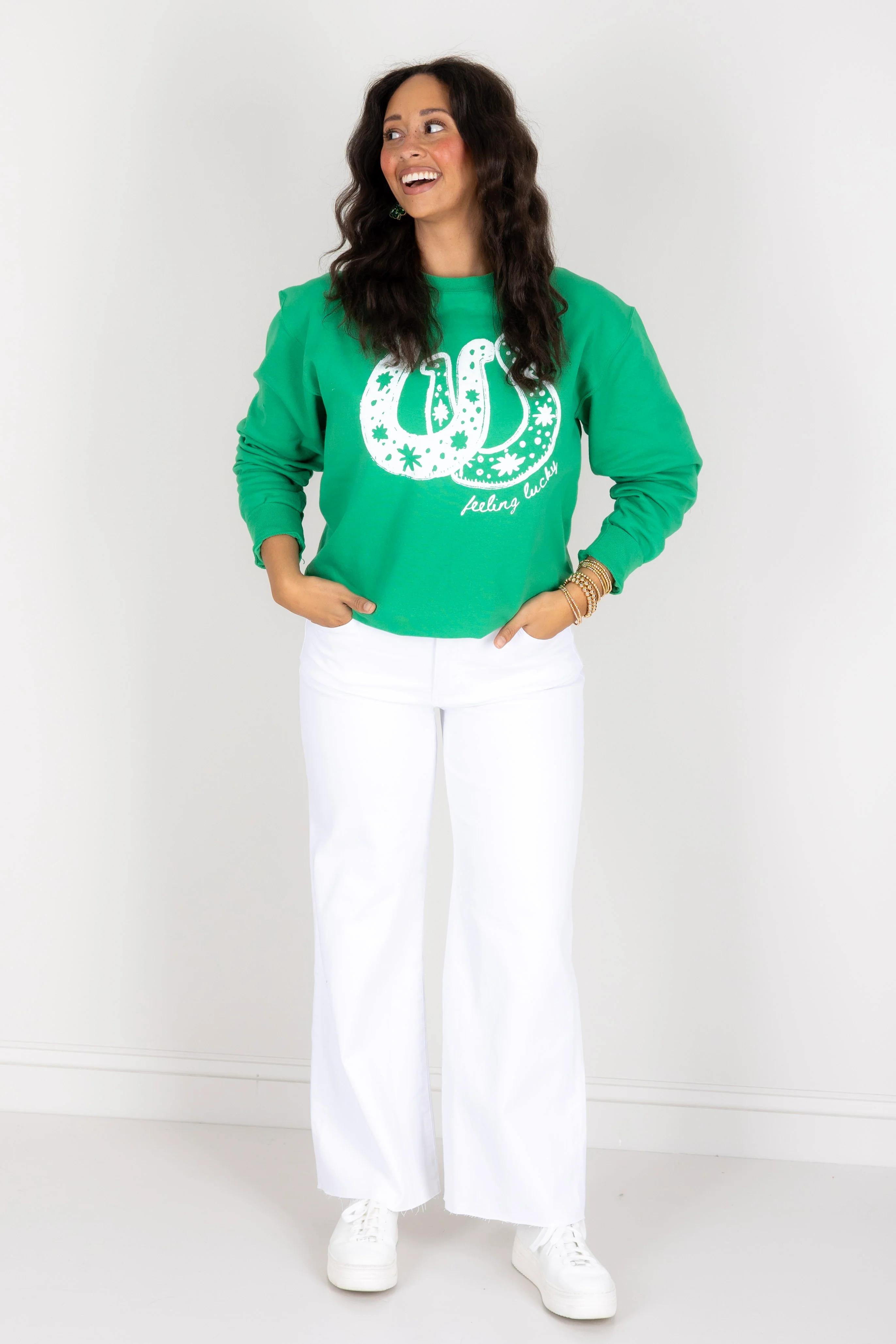 Lucky Horseshoe Kelly Green Long Sleeve Sweatshirt - Image 2