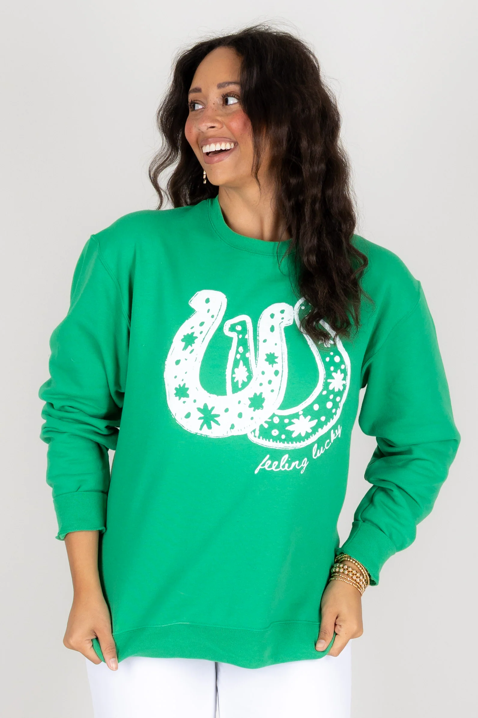 Lucky Horseshoe Kelly Green Long Sleeve Sweatshirt - Image 3