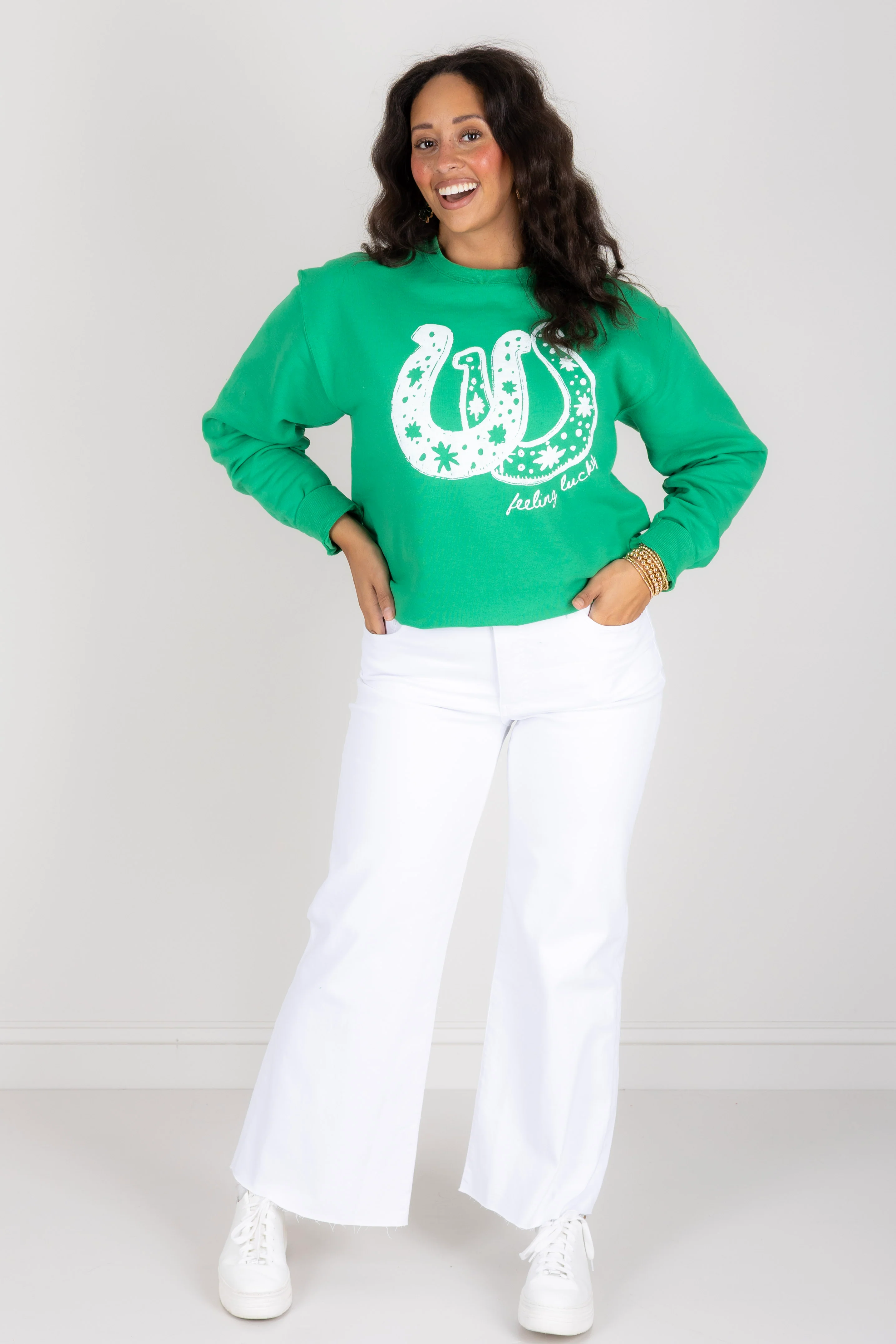 Lucky Horseshoe Kelly Green Long Sleeve Sweatshirt - Image 5