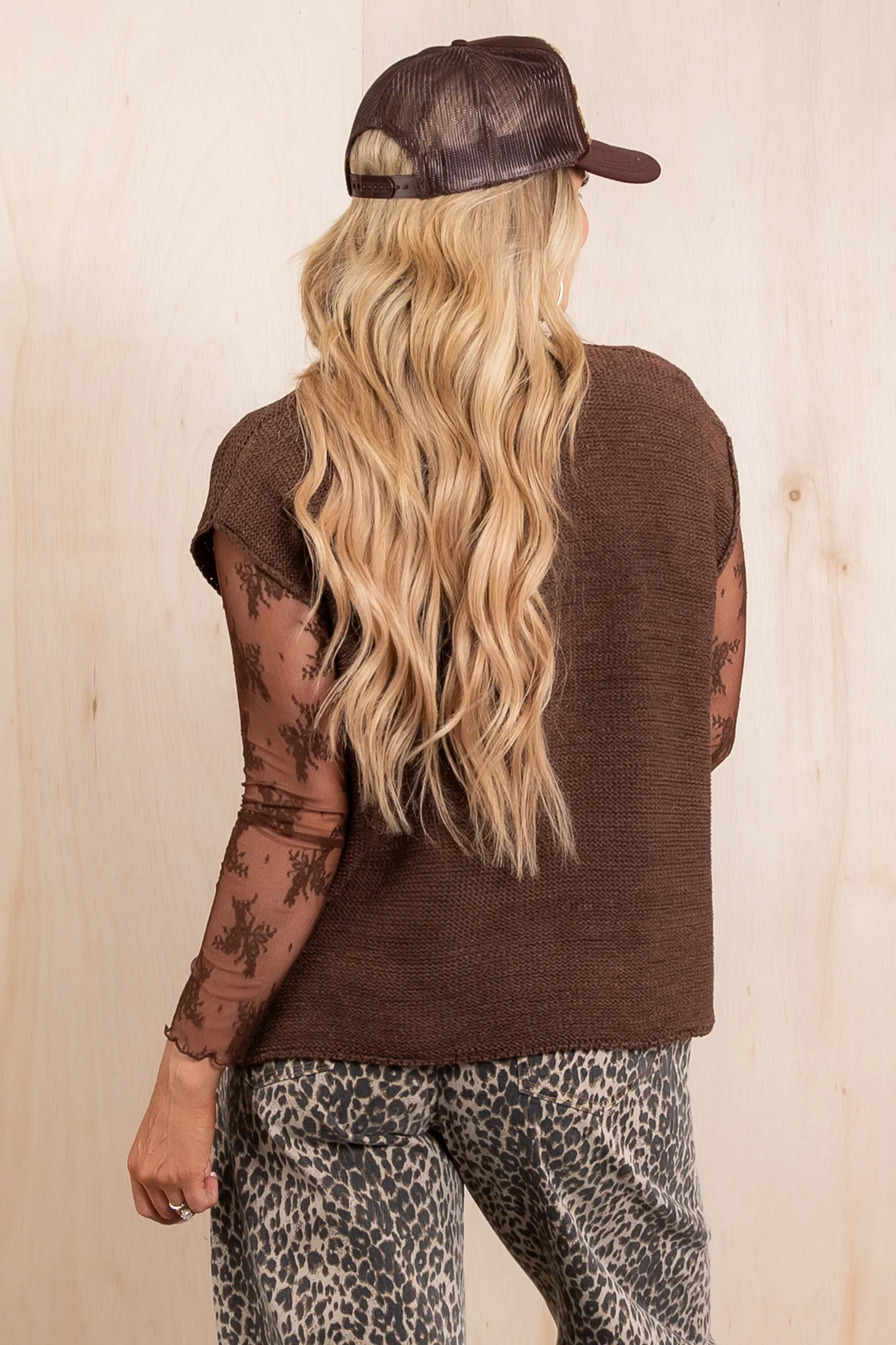 Lucky You're Here Brown Sleeveless Sweater - Image 4