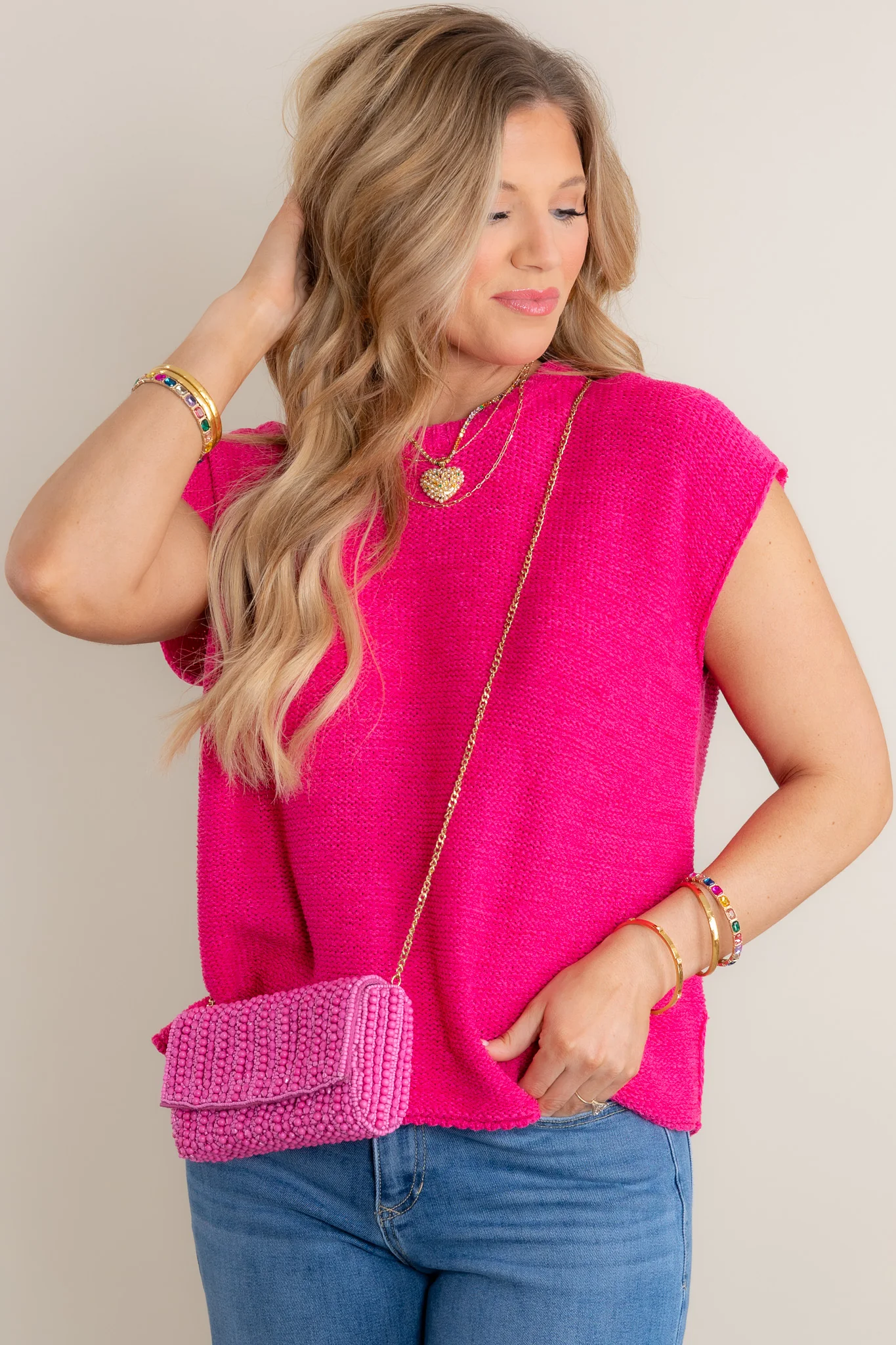 Lucky You're Here Hot Pink Sleeveless Sweater - FINAL SALE - Image 3