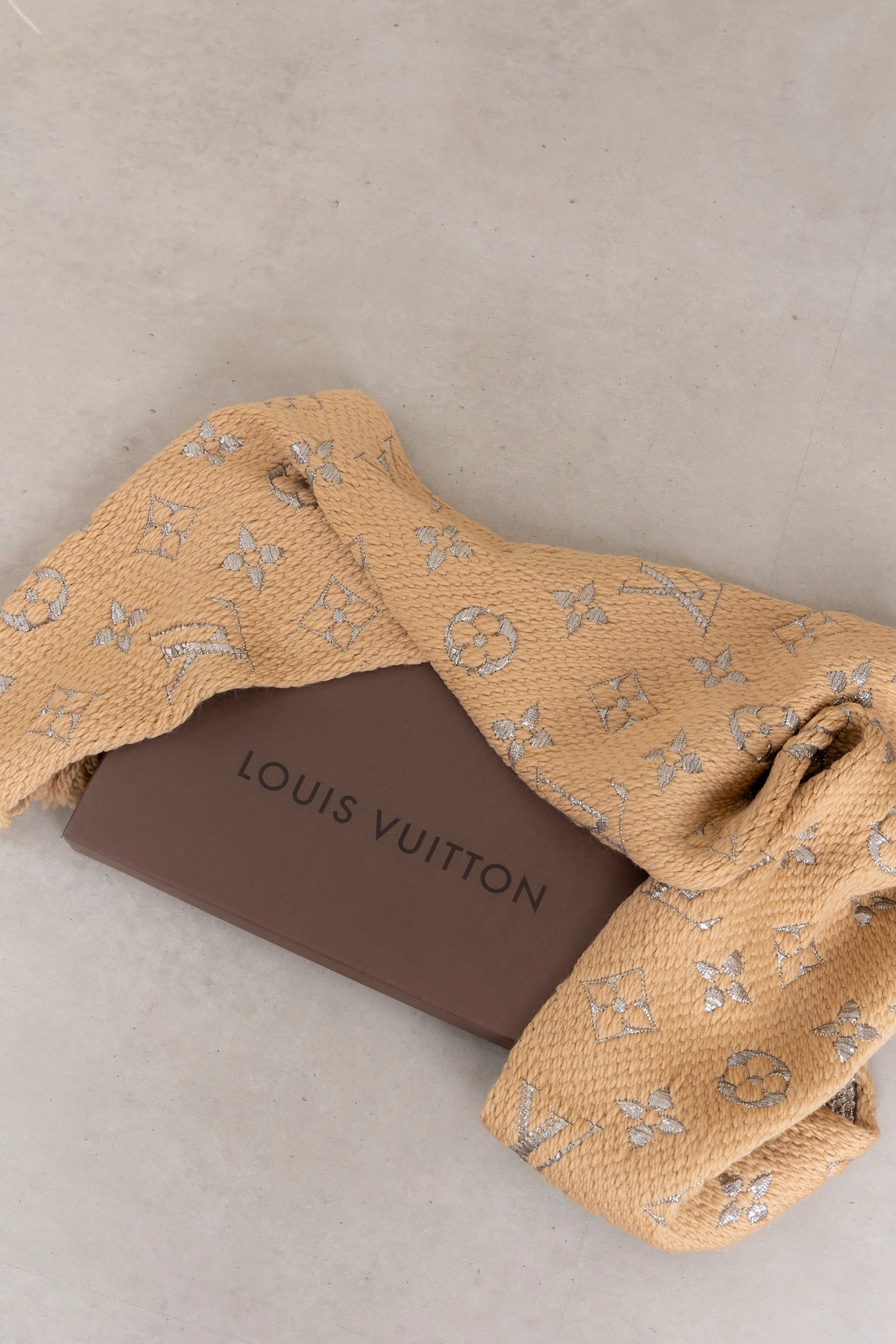 LV Beige Metallic Logomania Scarf w/Box - Image 2