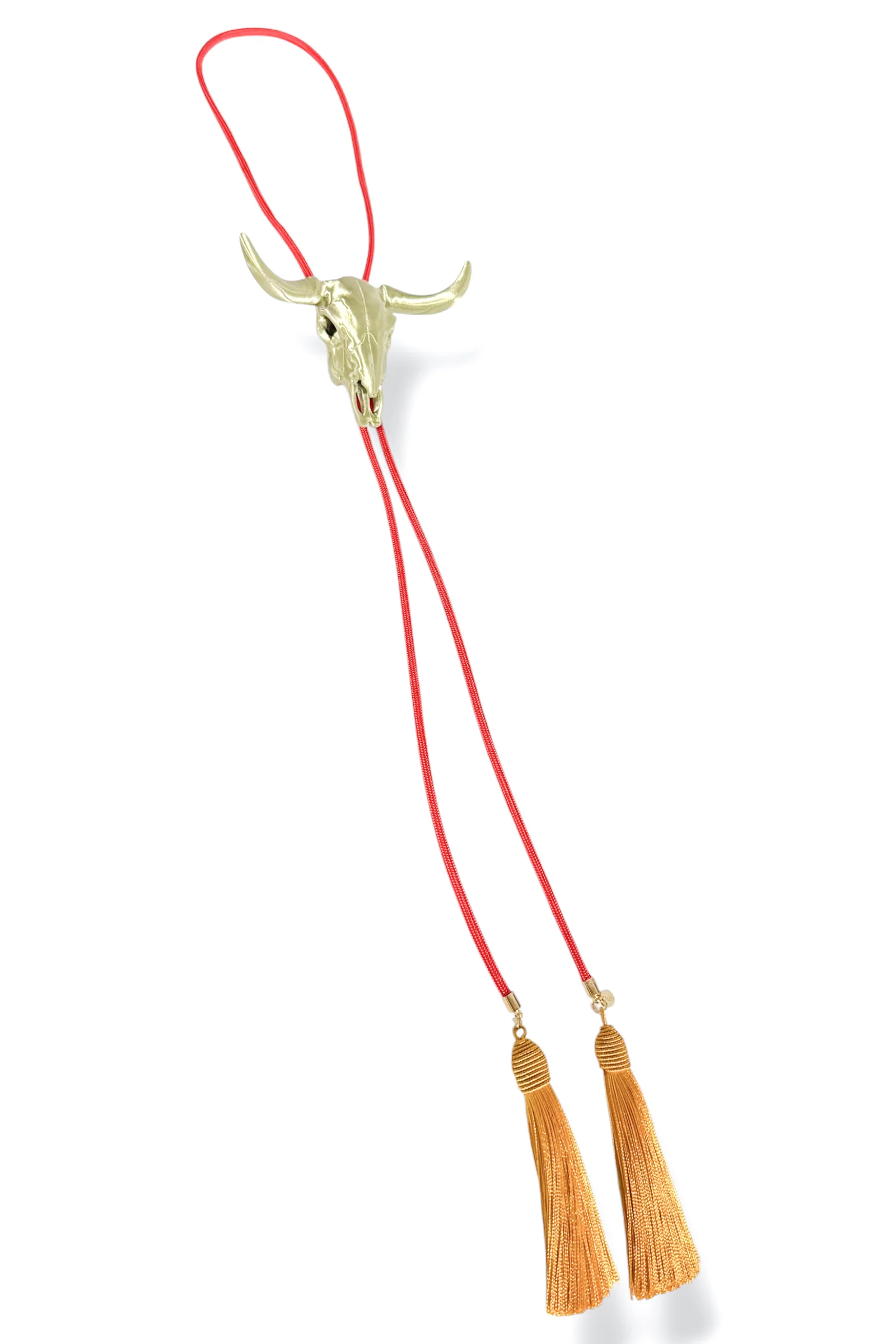Mabel Antique Bronze Steer Candy Red Tassel Golden Yellow Bolo Necklace