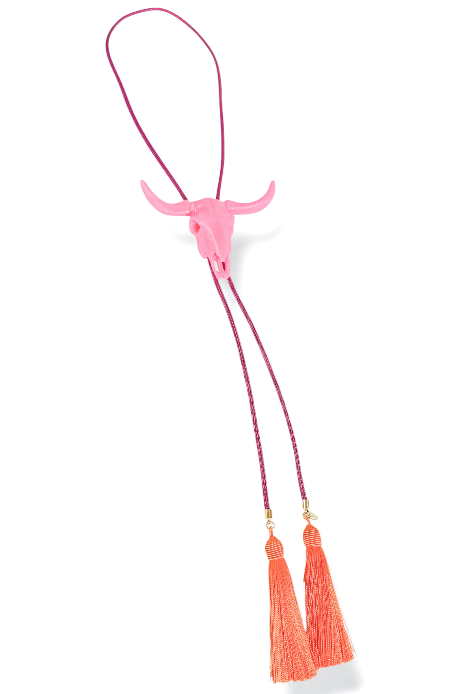 Mabel Neon Pink Steer Fuchsia Tassel Orange Bolo Necklace